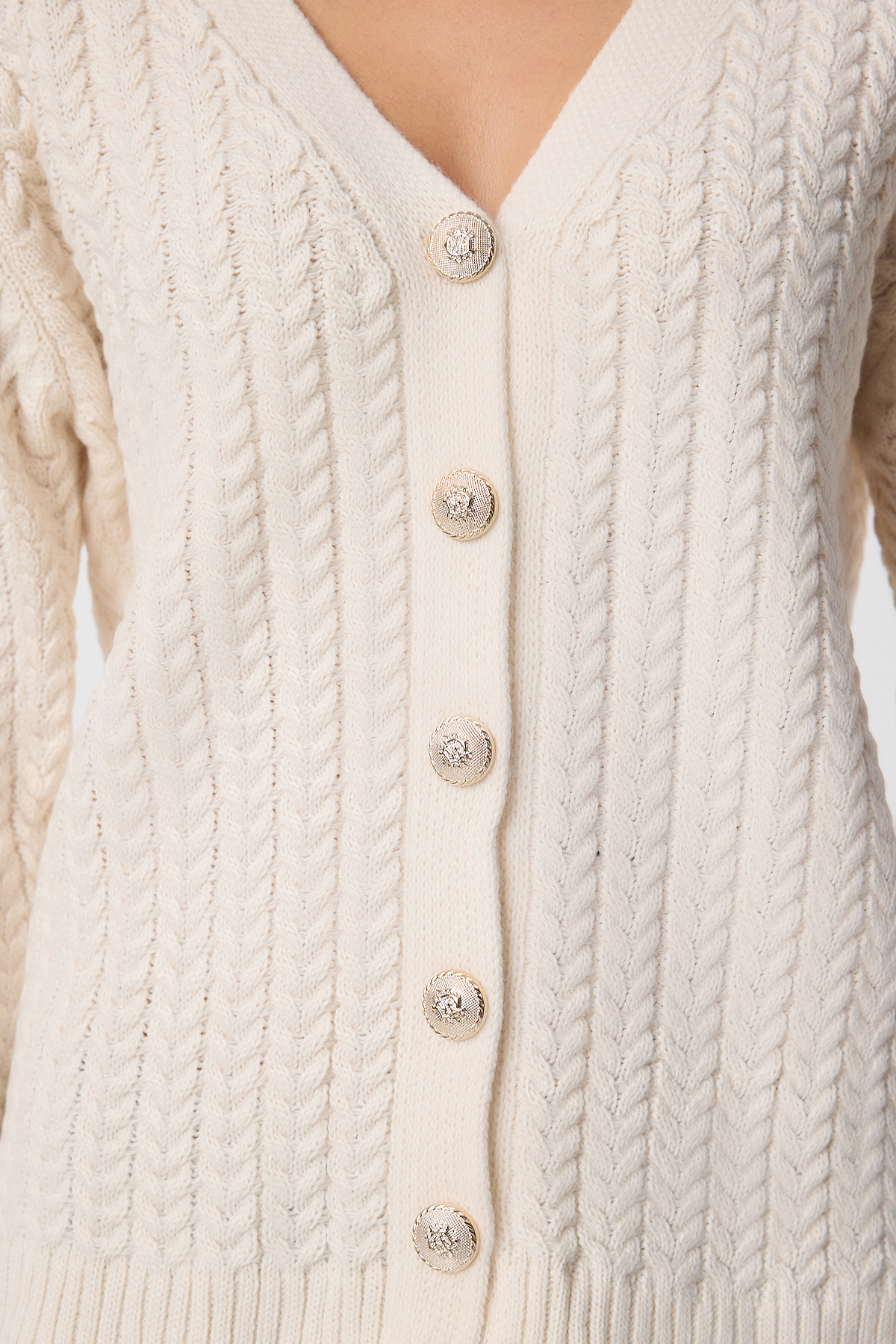 Lovelyİstanbul  Saç Örgülü Düğmeli Triko Hırka LNX0010 KREM - Görsel 5