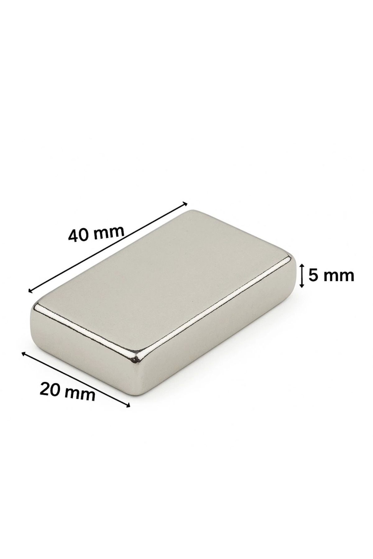 Epilons 10 Adet 40x20x5mm Neodyum Magnet Güçlü N35 Mıknatıs Köşeli Nikel Kaplama