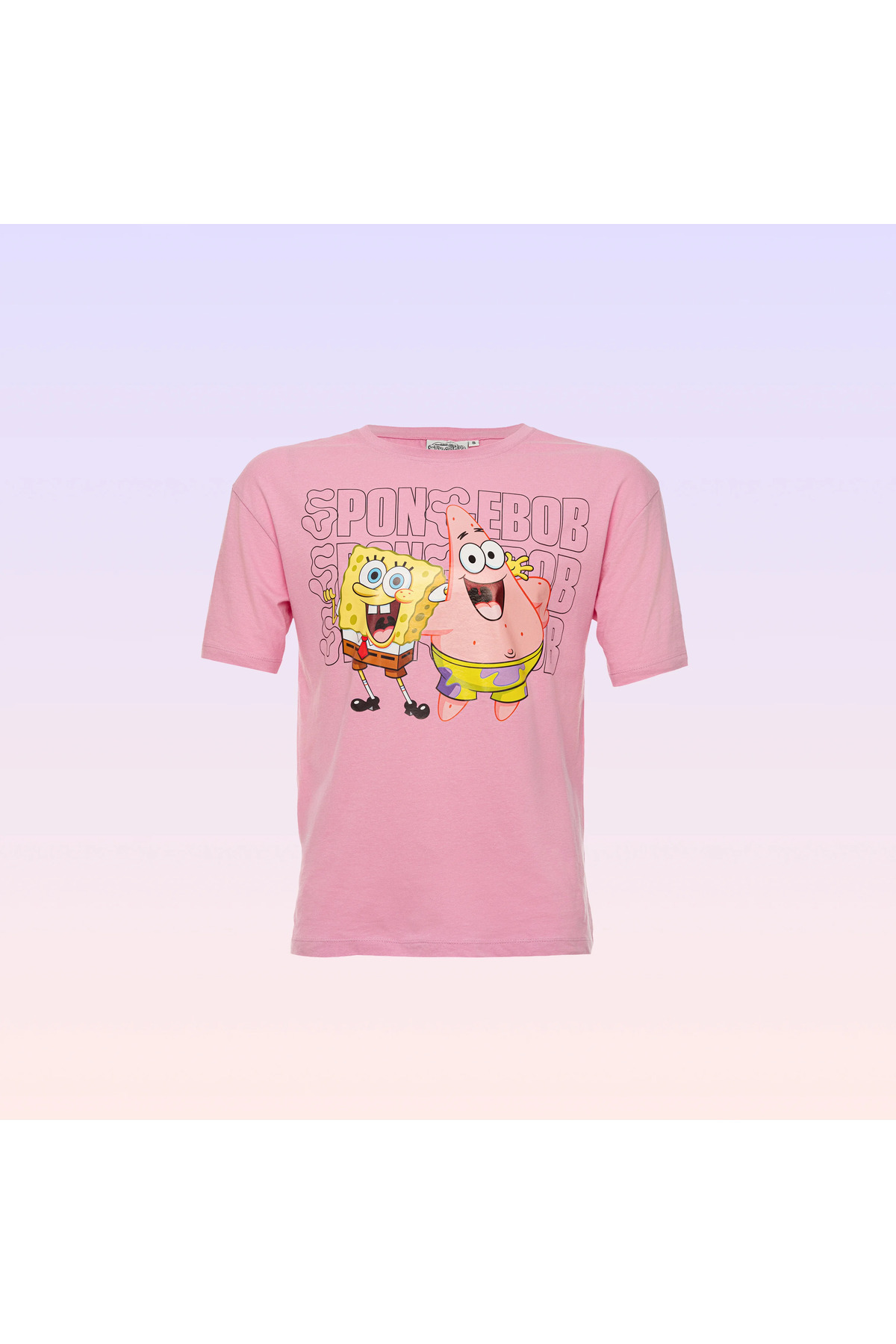 NİCKELODEON Sünger Bob Kare Pantolon ve Patrick Yıldız Ön Arka Baskılı Bisiklet Yaka Pembe Kadın Ti