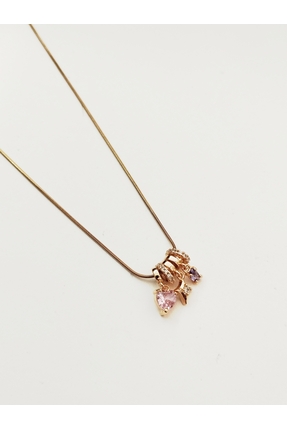 EKE BUTİK Çelik Kalpli Taşlı Charm Kolye Altın Rengi