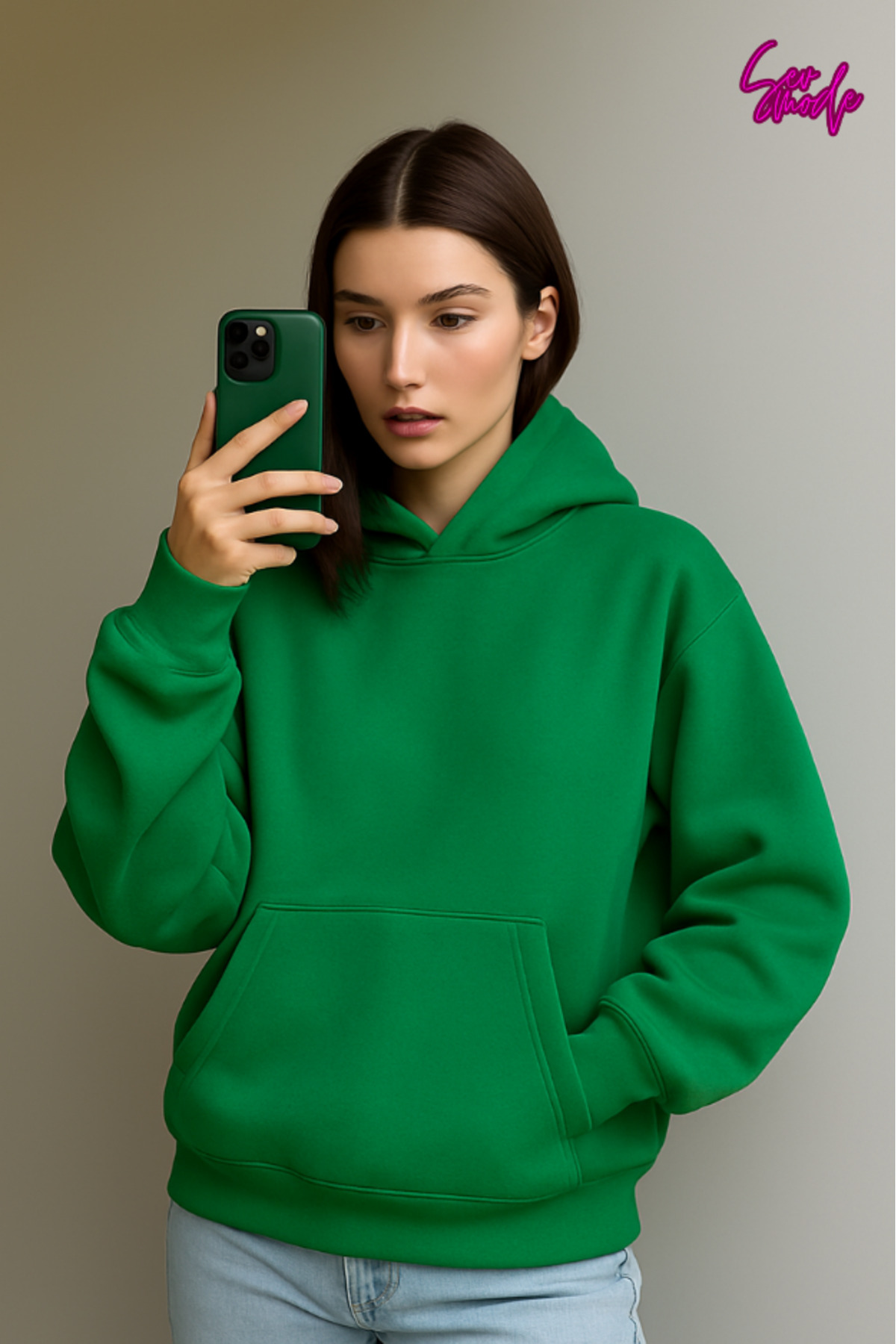 SevMode Unisex Baskısız Kapüşonlu Sweatshirt