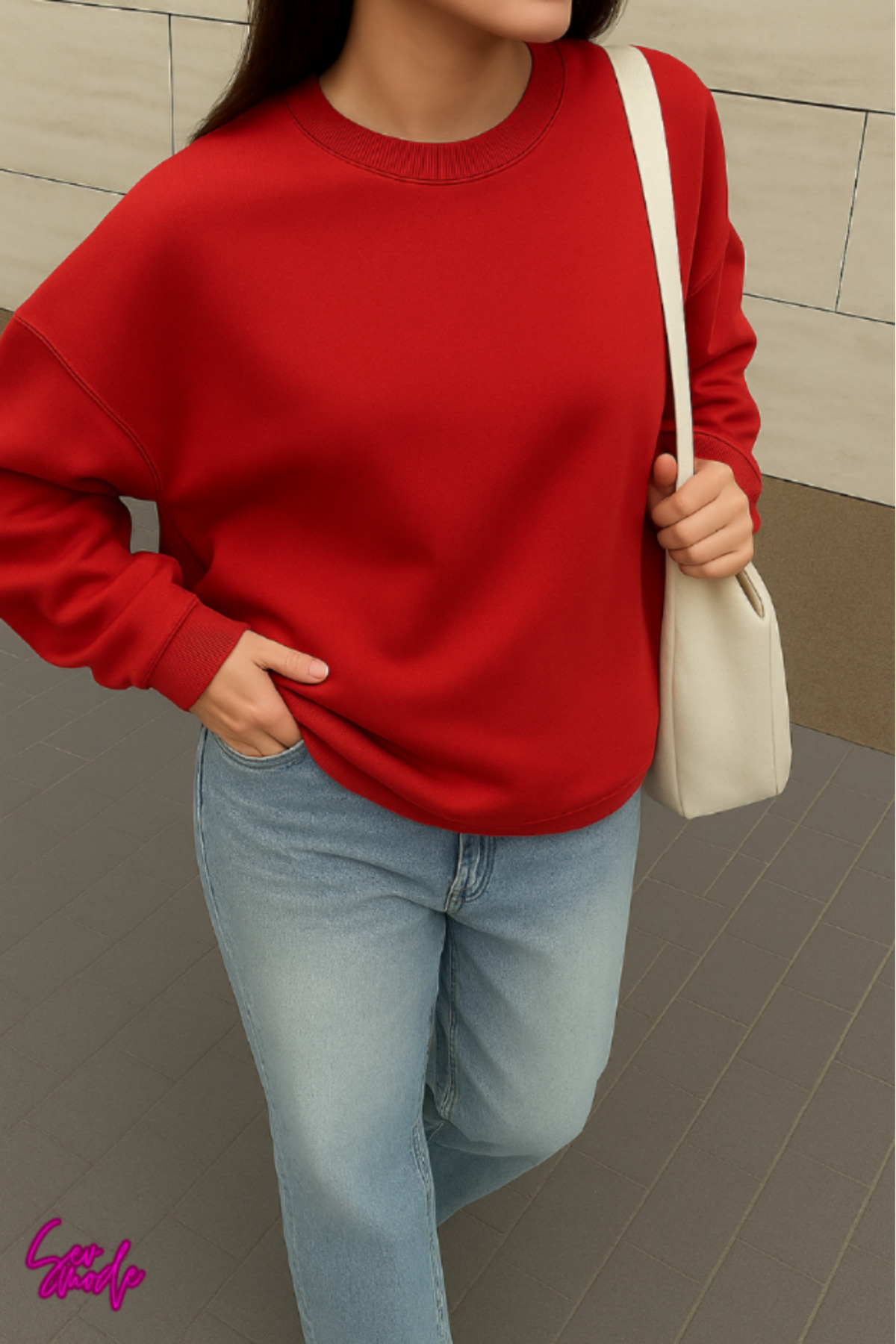 SevMode Unisex Bisiklet Yaka Sweatshirt