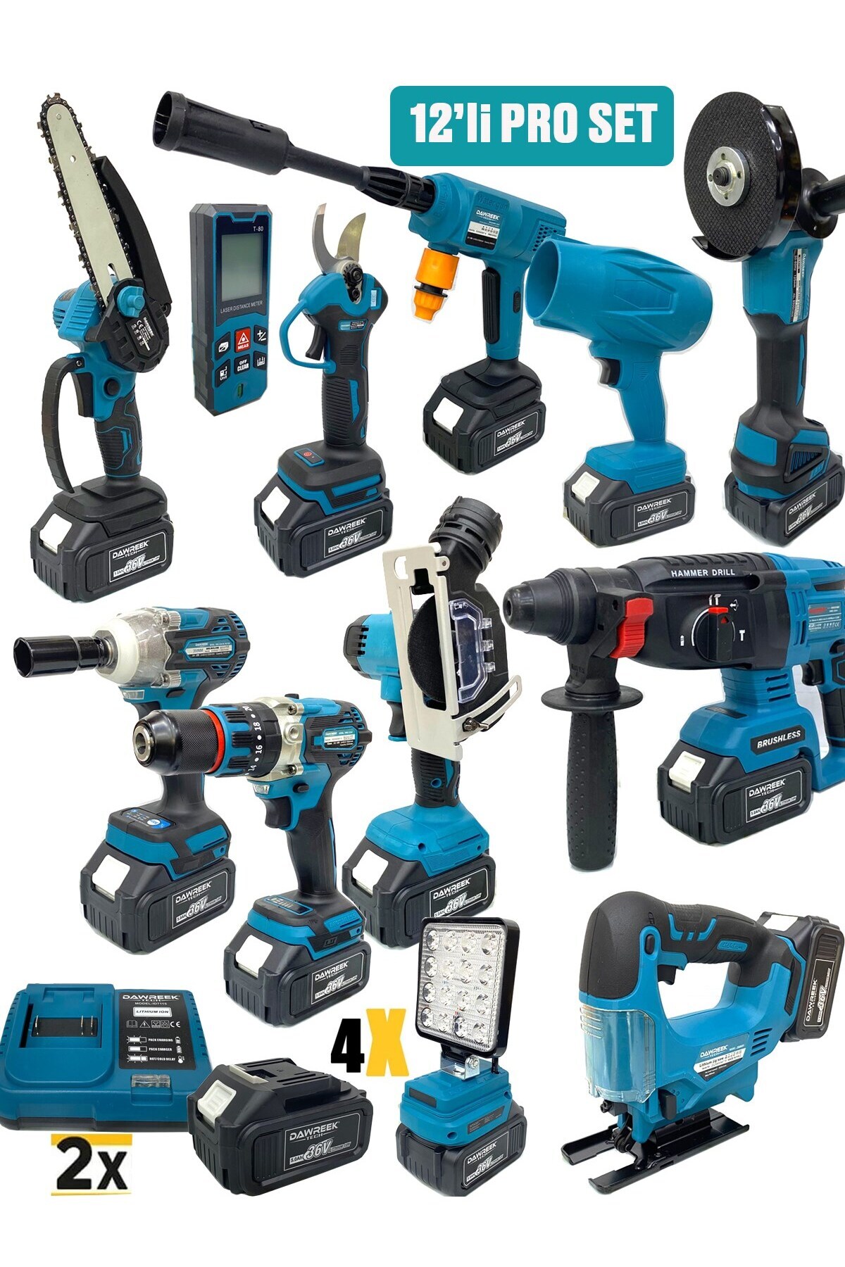 Germany Style DawreekTech 12'li Şarjlı Set Jet Üfleme-Matkap-Taşlama-Budama Makas-Testere-Yıkama-Dek