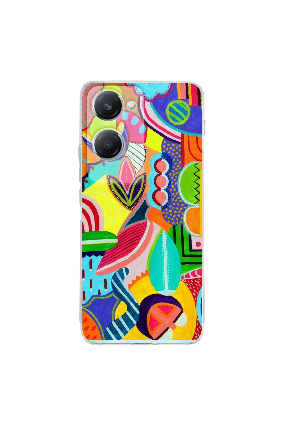 Vivo Y18 İle Uyumlu Retro Color 7 Baskılı Kamera Korumalı Şeffaf Kılıf