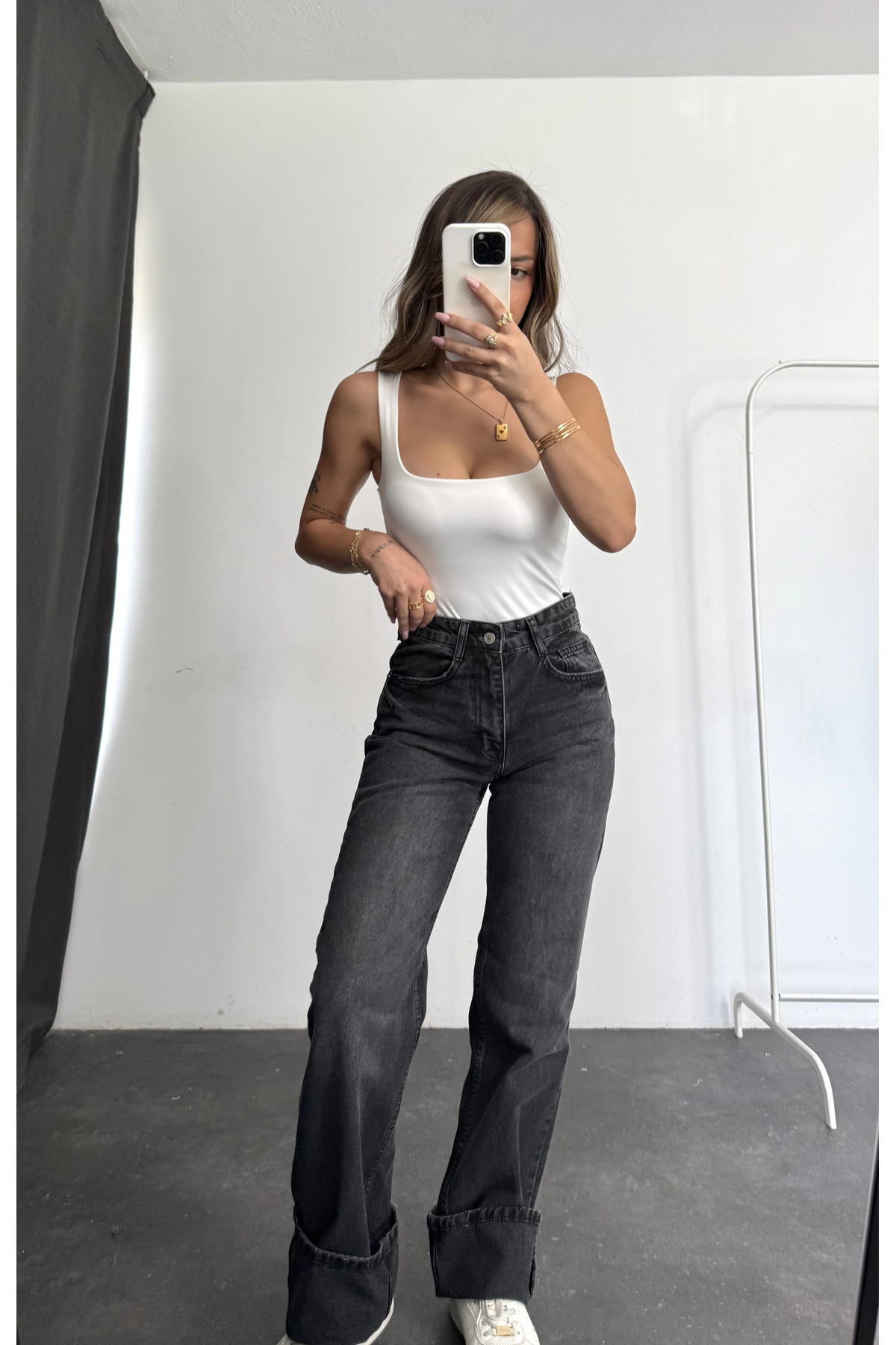 nona butik  Jazz Wide Leg Jean - Füme - Görsel 2