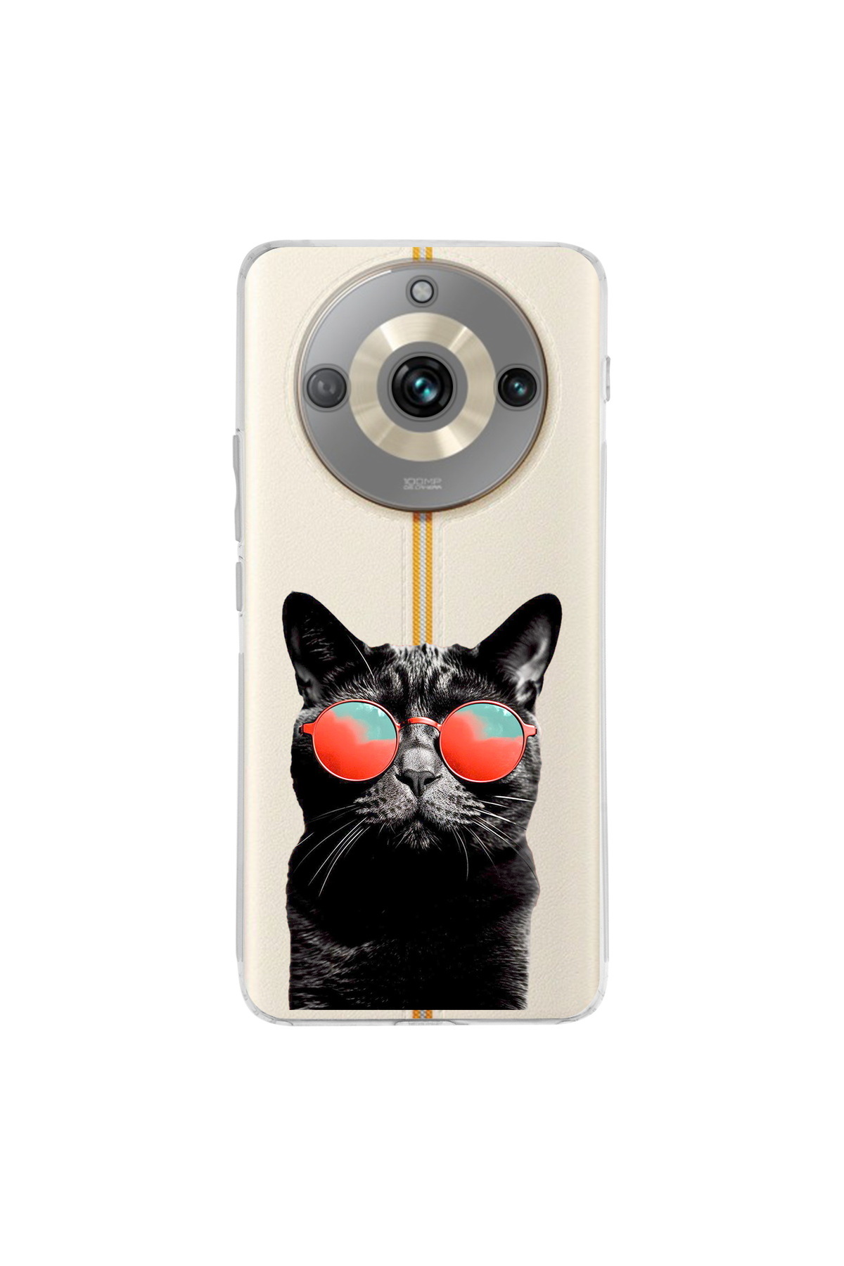 Realme 11 Pro İle Uyumlu Kedi 3 Baskılı Kamera Korumalı Şeffaf Kılıf