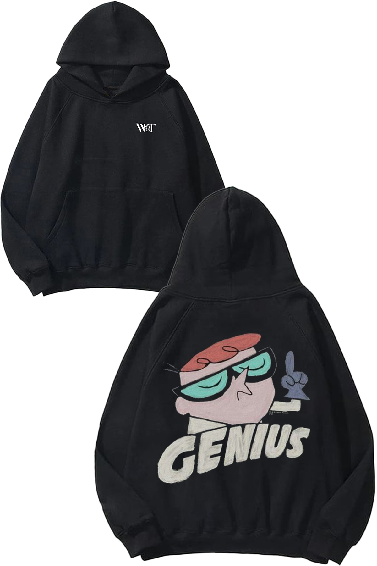 THEWERT Dexter Laboratuvar 8 Tasarım Sırt Baskılı Siyah Kapüşonlu Sweatshirt