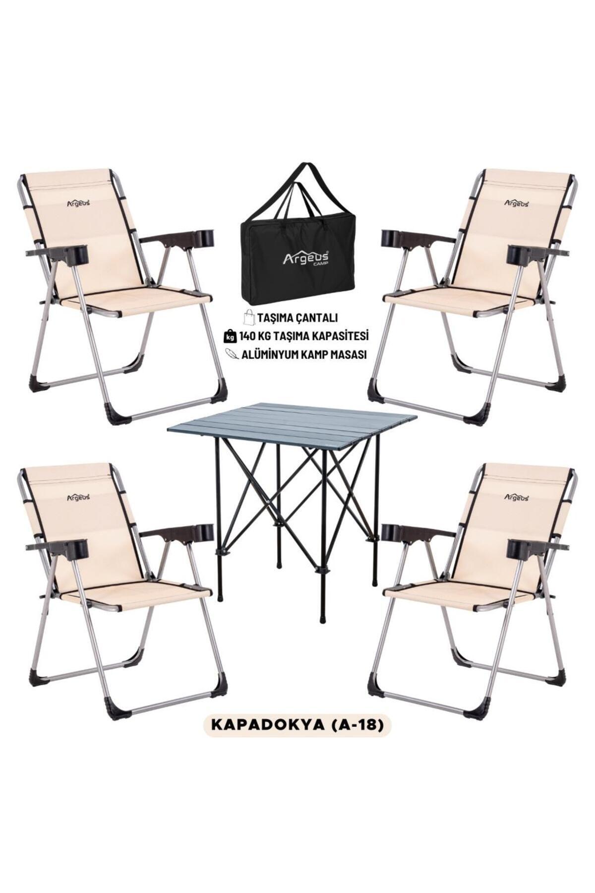 Genel Markalar 4 Adet Katlanır Kamp Sandalyesi ve Alüminyum Masa Seti - Rock Dark - Kapadokya - Taşıma Çantalı