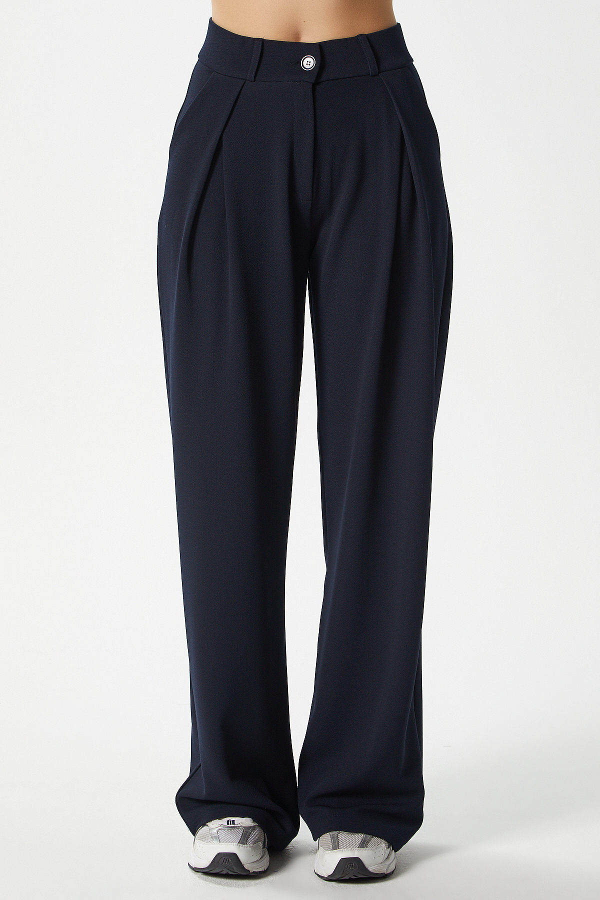 Ritnice  Likra Serisi Viora Açık Pile Esnek Lacivert Palazzo Pantolon - Görsel 5