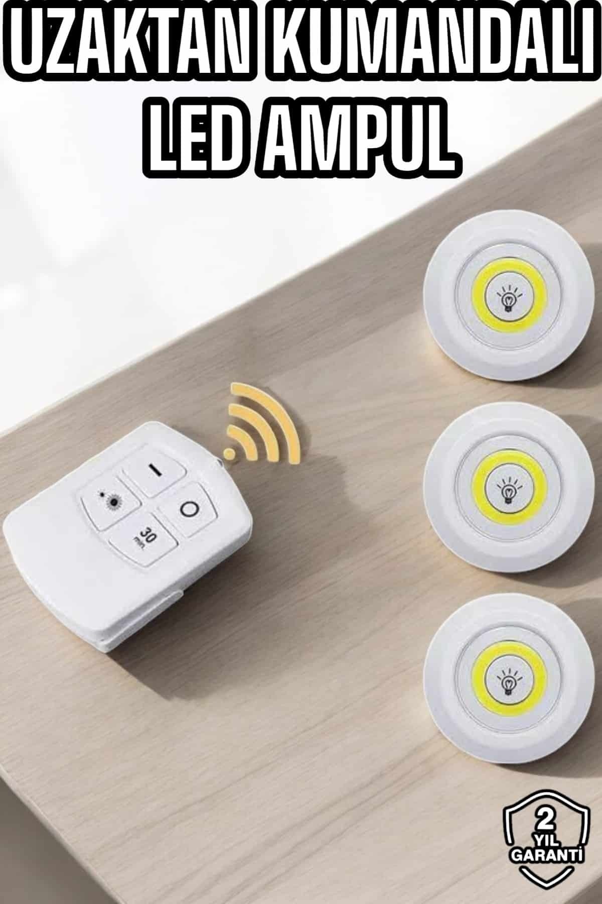 techbutiq Led Lamba 3'lü Uzaktan Kumandalı Yapışkanlı Beyaz Işık