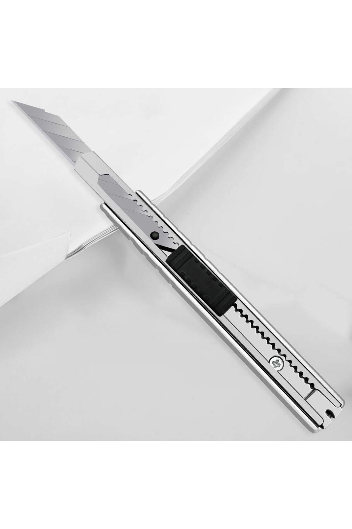 MUBX 1 Adet İnce Metal Gövdeli Cep Tipi Mini İnce Maket Bıçağı Falçata 9mm