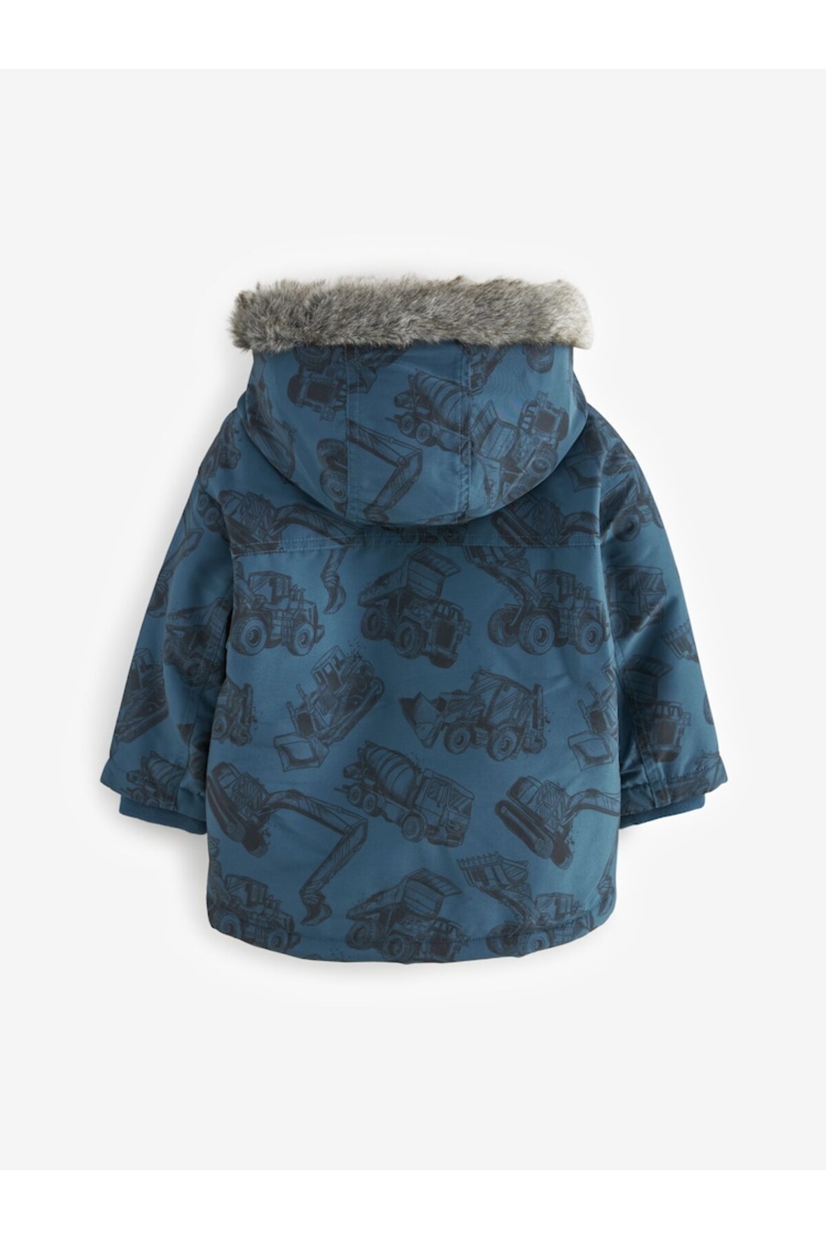 Next Baby Navy Blue Construction Machinery Patterned Hooded Water-Resistant Coat fotoğrafı 4 (önizleme)