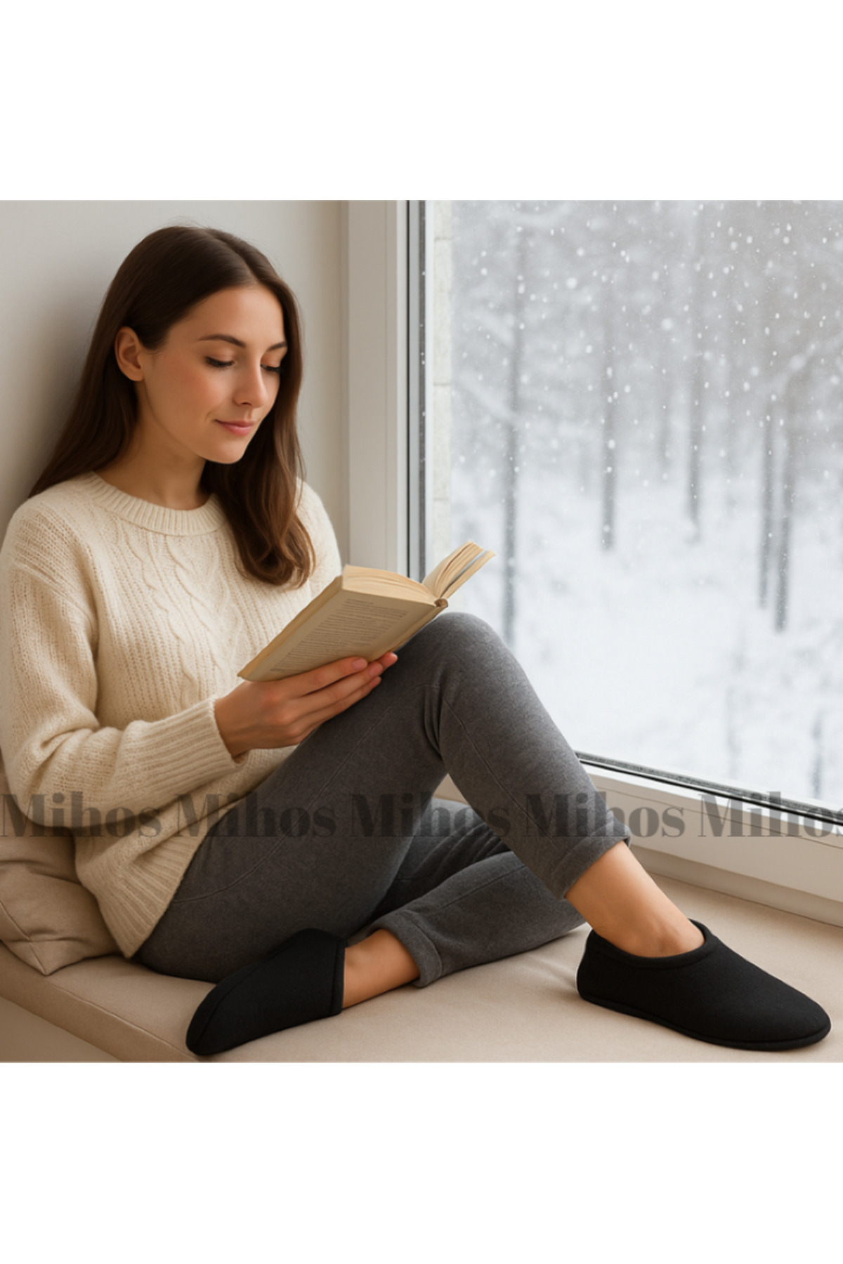 Mihos Siyah Polar Unisex Patik – Kışlık Ev İçi Rahat Terlik