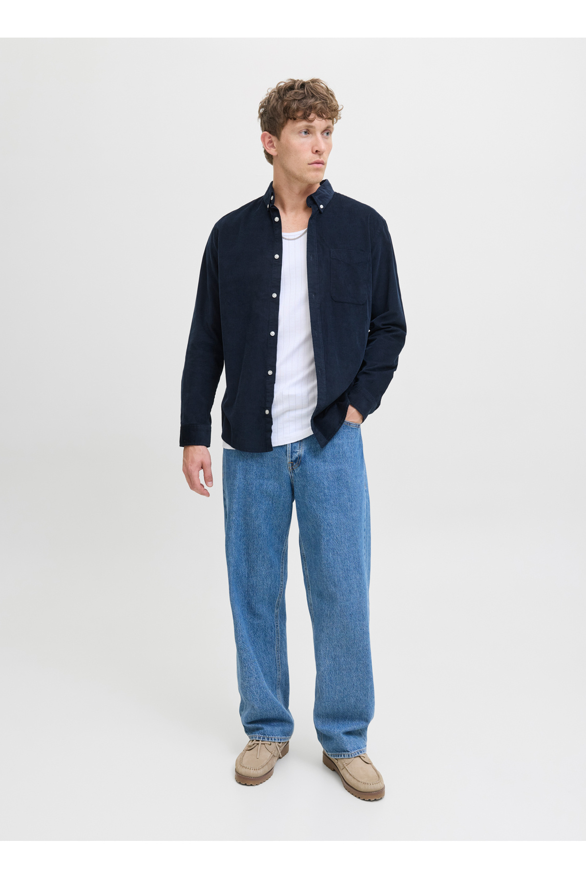 جک اند جونز پیراهن مردانه آبی معمولی 12278967_JJECLASSIC CORD SHIRT L/S