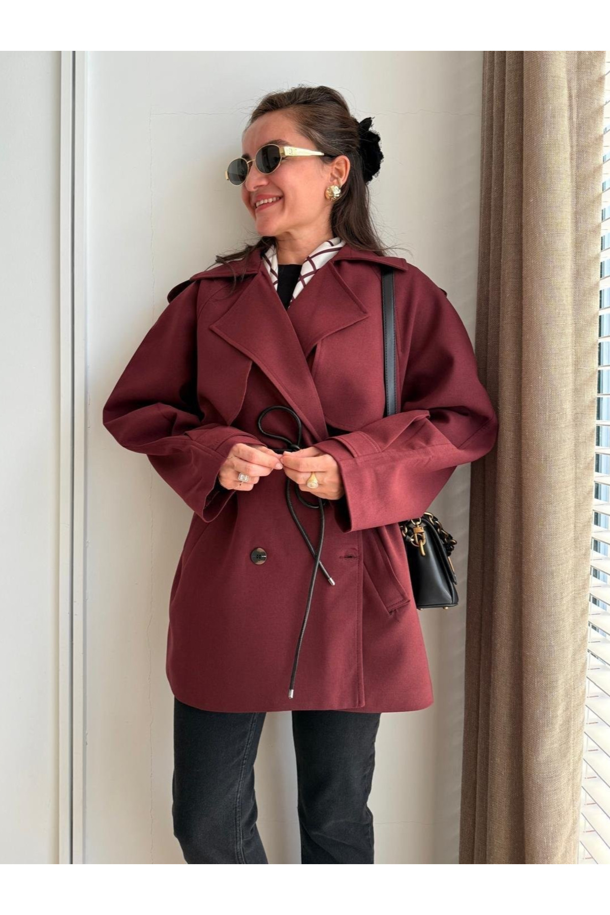 Bordeaux Damen Mantel Trenchcoat Eleganter Wärmeschutz Trendyol