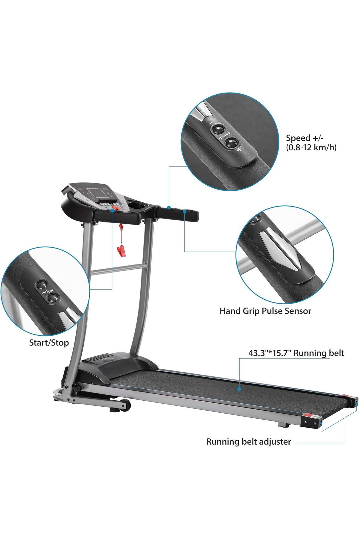 سير كهربائي مع مساج للخصر ومحرك 1.5 حصان، مساحة جري 40*110 سم,3 مستويات انحدار،يتحمل 90كجم, 6069A