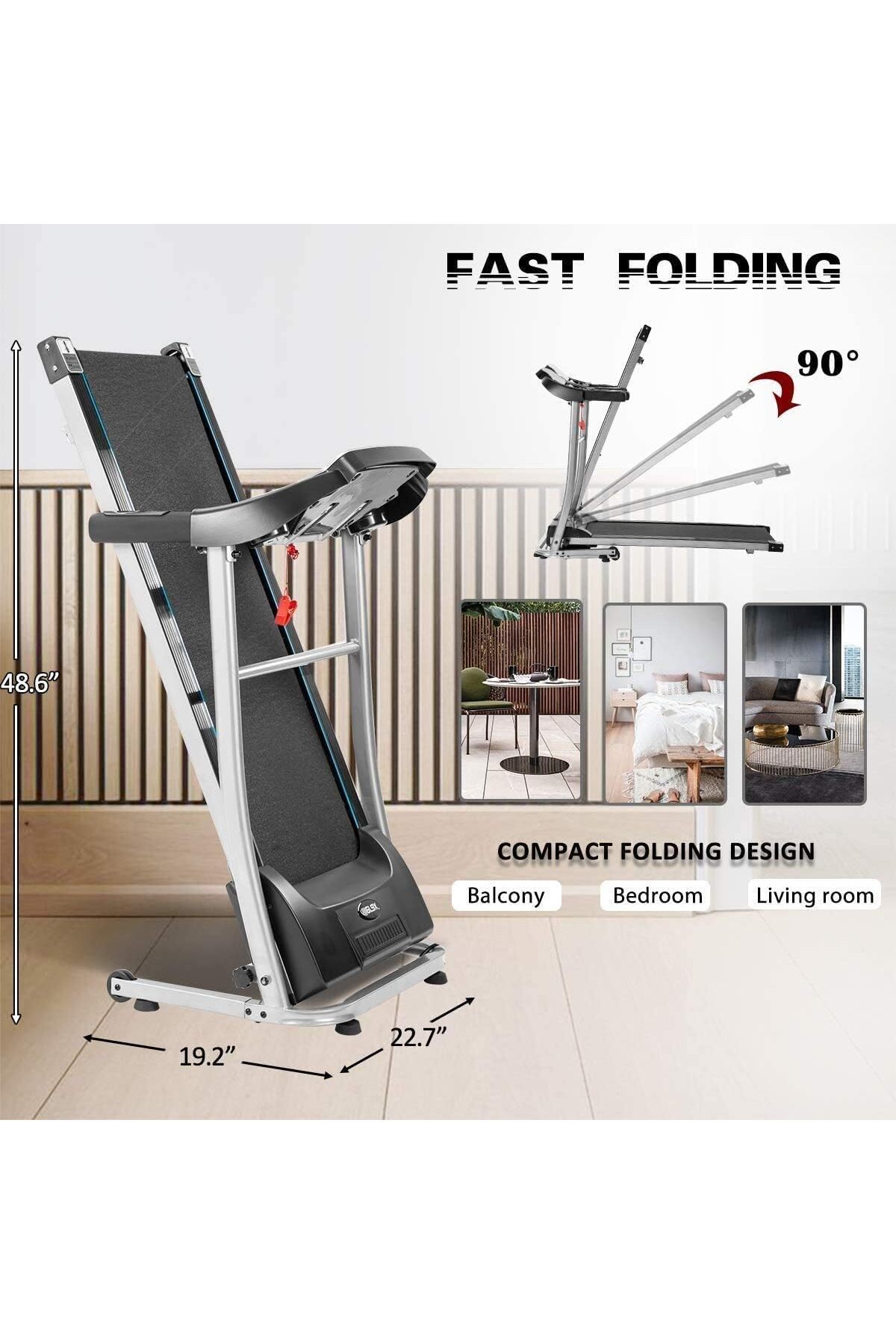 سير كهربائي مع مساج للخصر ومحرك 1.5 حصان، مساحة جري 40*110 سم,3 مستويات انحدار،يتحمل 90كجم, 6069A