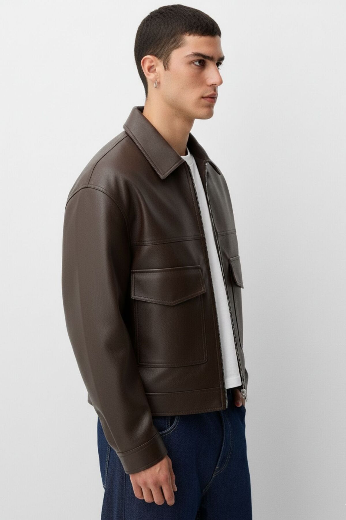 KOCCI Yeni Sezon Oversize Trend Premium Erkek Deri Ceket görsel 2