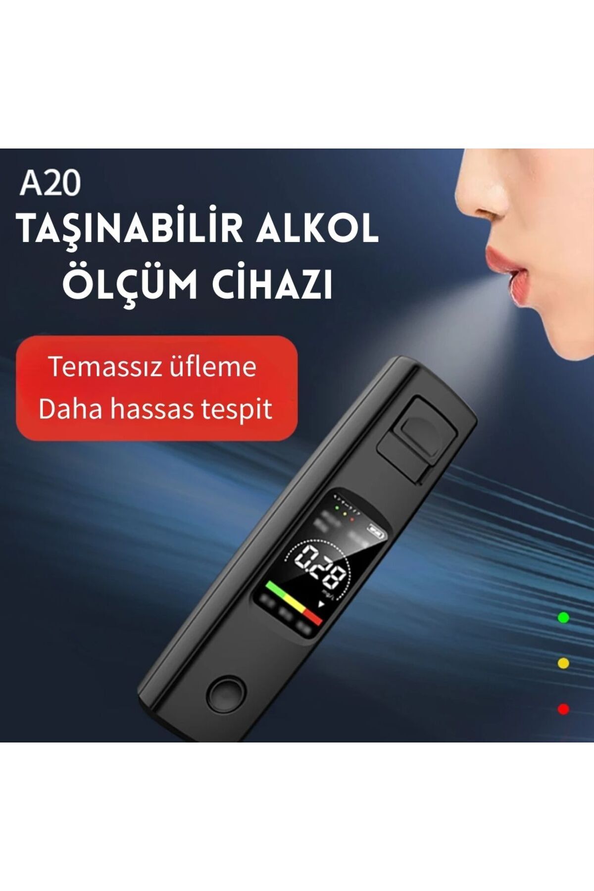 TechTic Yüksek Hassasiyetli Alkol Test Cihazı Profesyonel Temassız Alkolmetre Şarjlı Promil Ölçer