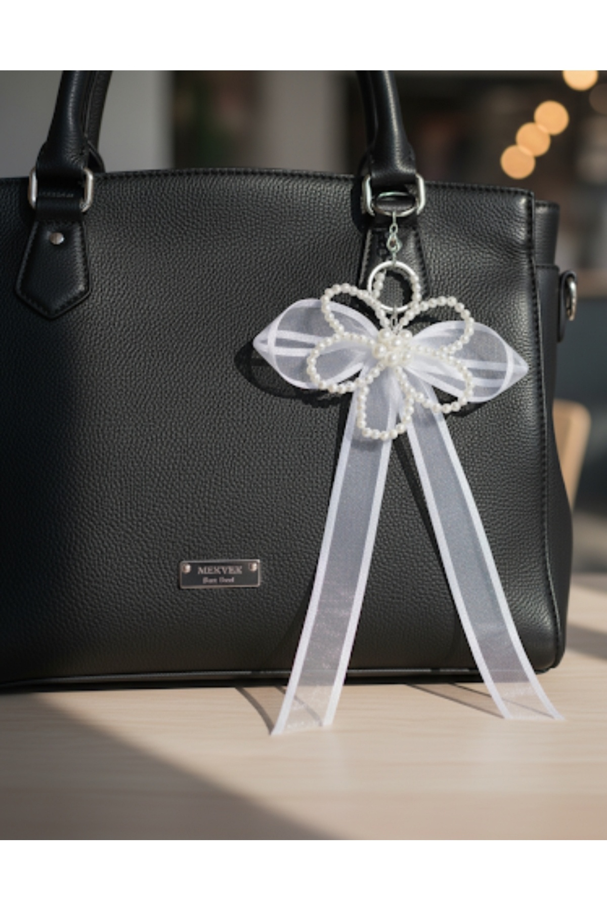 Flower Pearl Ribbon Keychain Bag Ornament charm..