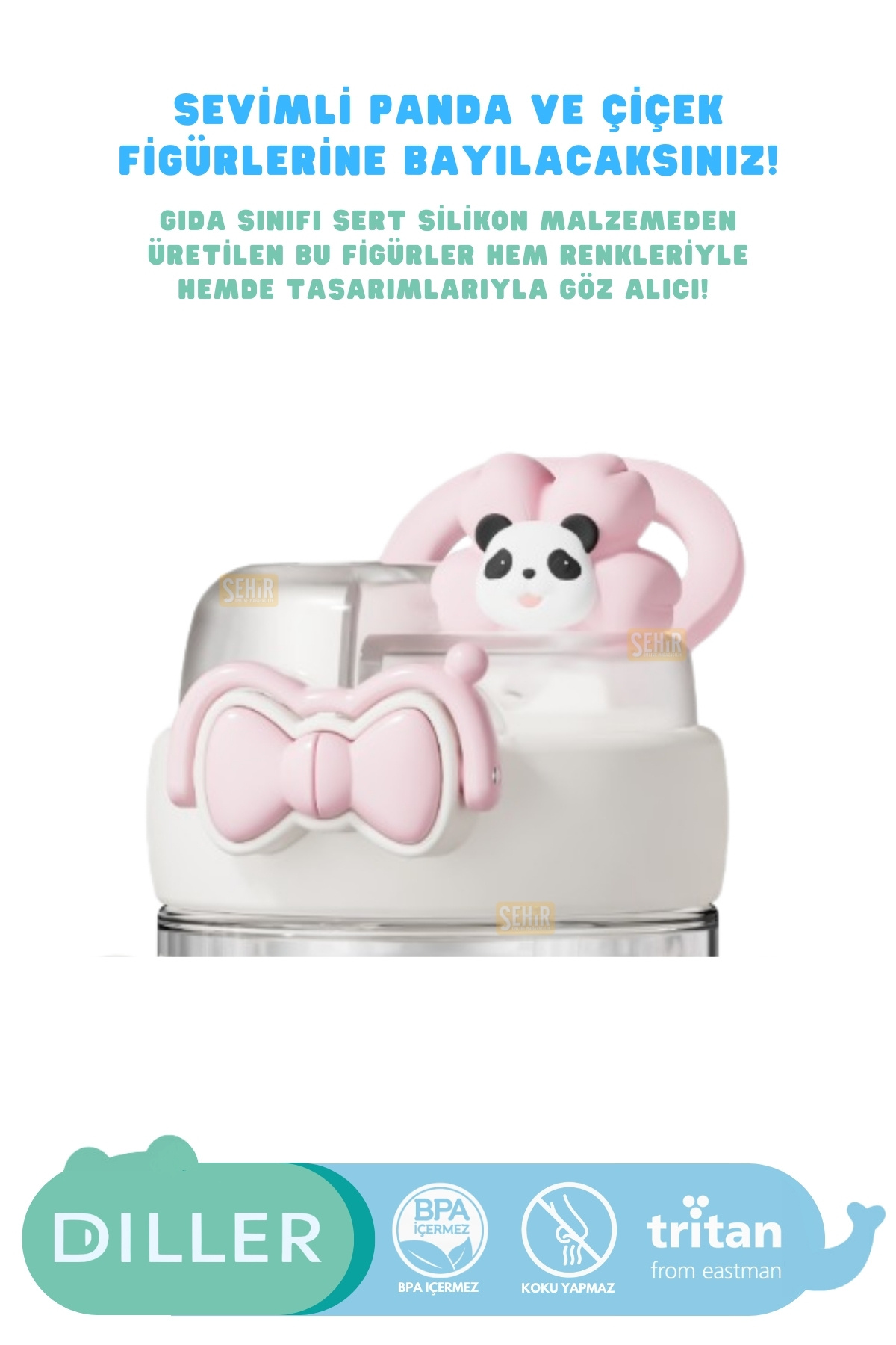 DILLER 580ml Yeni Koleksiyon Sevimli Hayvanlar Süslü Pipetli/Pipetsiz Boyun Askılı Tritan Çocuk Matarası fotoğrafı 2 (önizleme)
