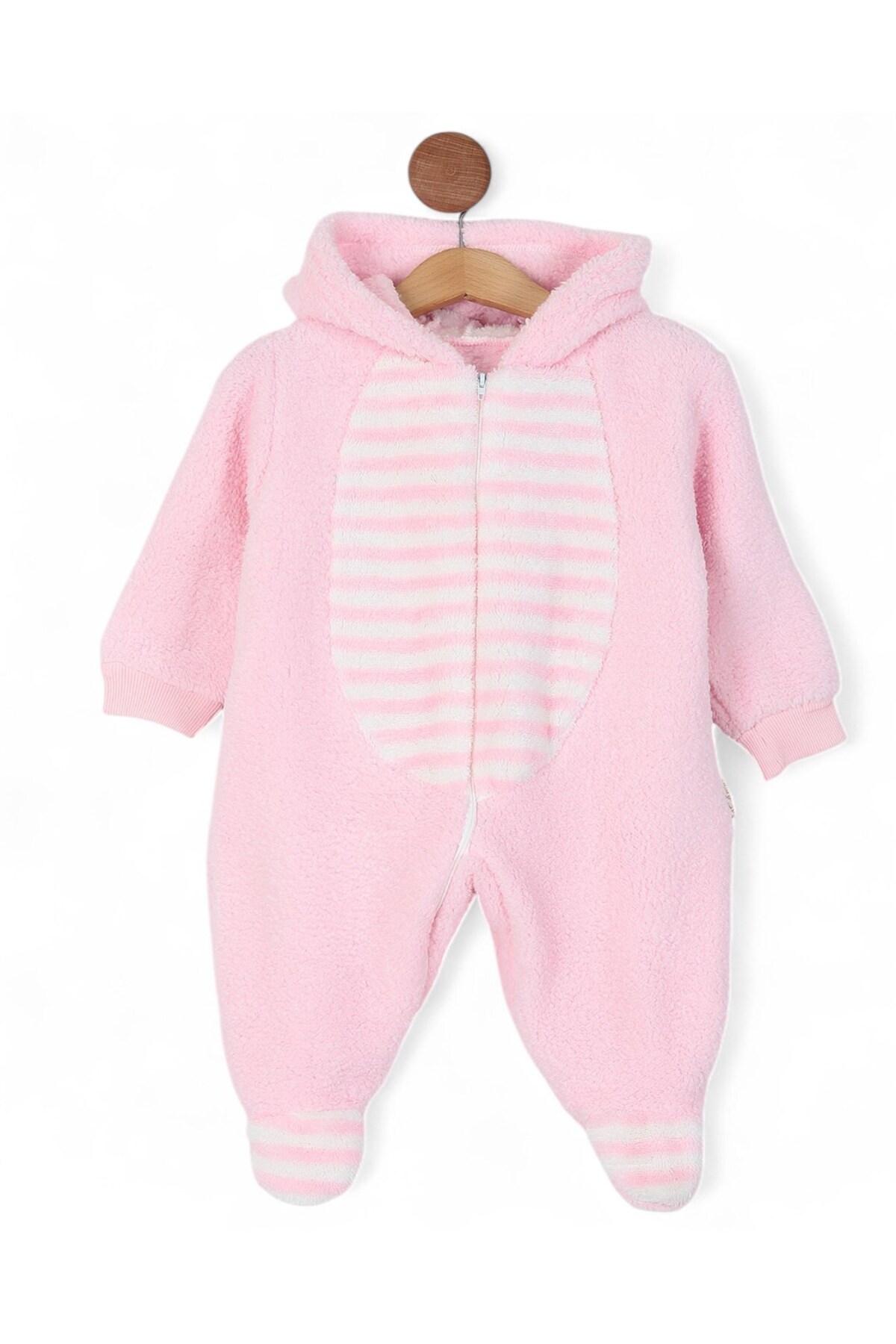 Egelite Kız Bebek 0-9 Ay Kapüşonlu Kulak Detaylı Tavşan Temalı Fermuarlı Welsoft Kışlık Kalın Tulum fotoğrafı 4 (önizleme)