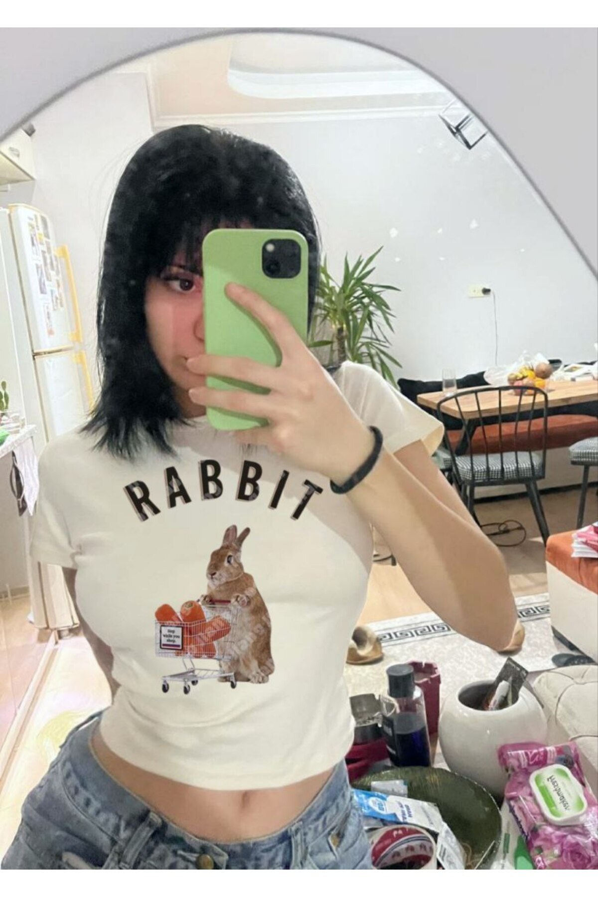 MAYDAY CULTURE Rabbit Beyaz Üste Oturan Kalıp Likralı Esnek Y2K ...