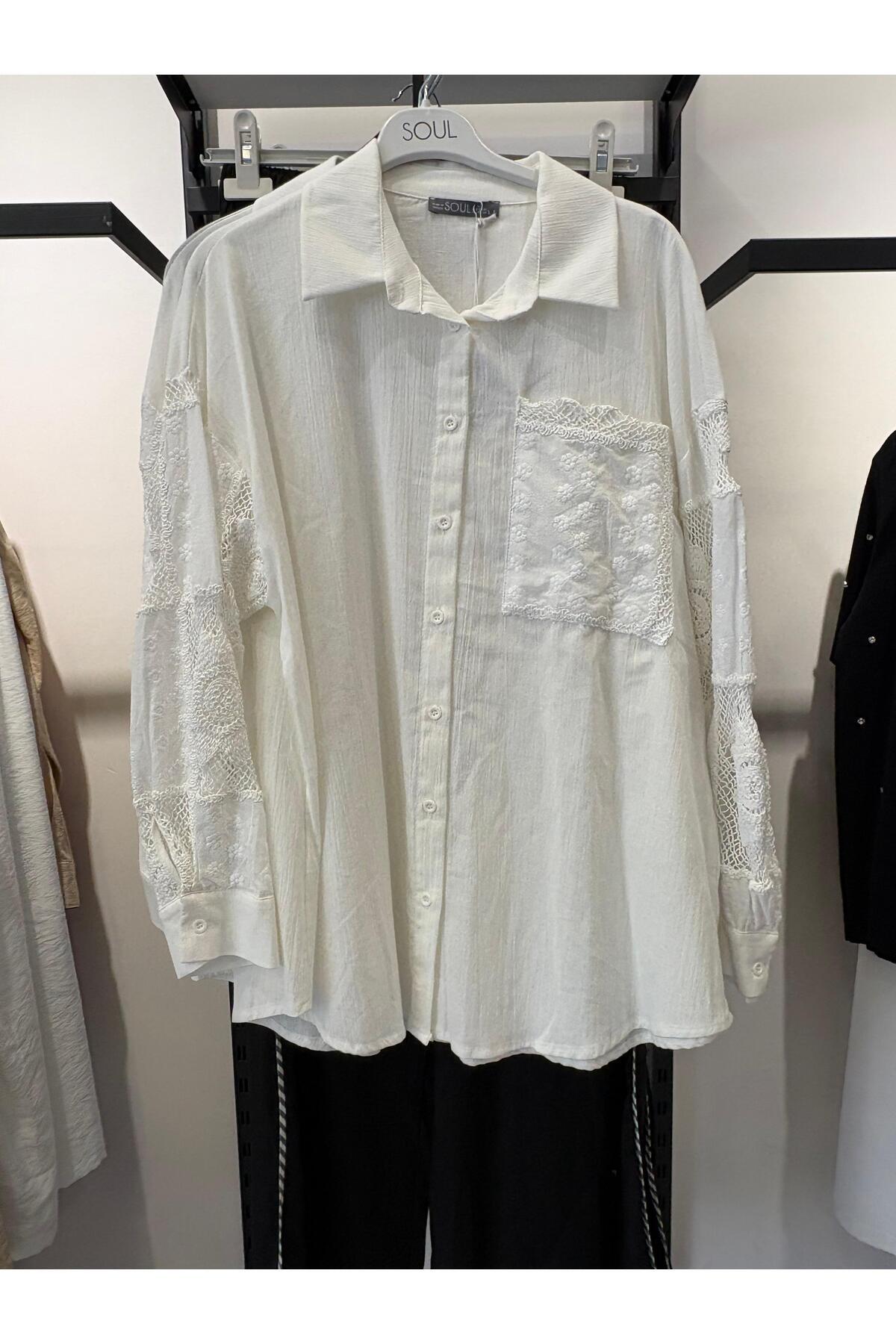 Soul cep ve kol dantel işlemeli gömlek