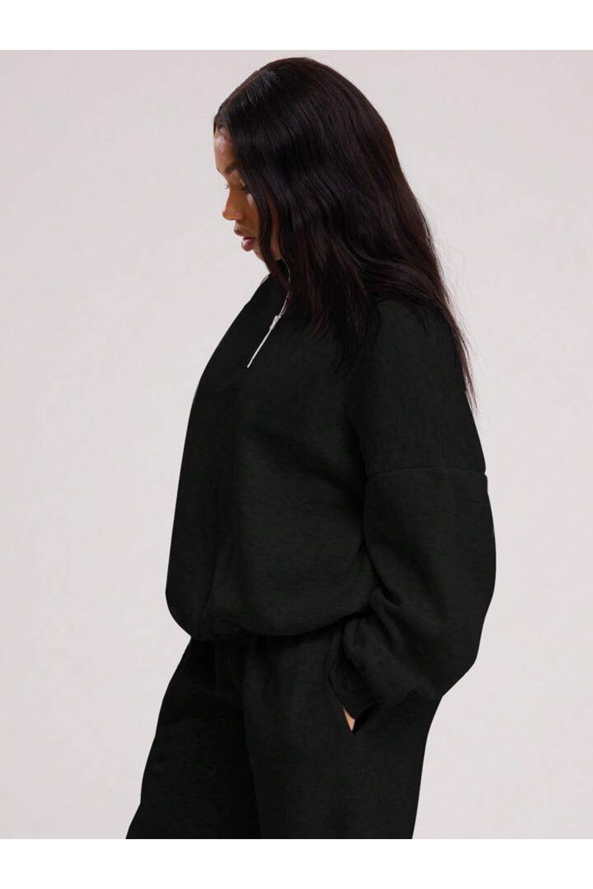 Siyah WideLeg/Geniş Paça Dik Yaka Sweatshirt /Alt Eşofman Takımı — مشکی WL/tkm002 — تصویر 3 از 5