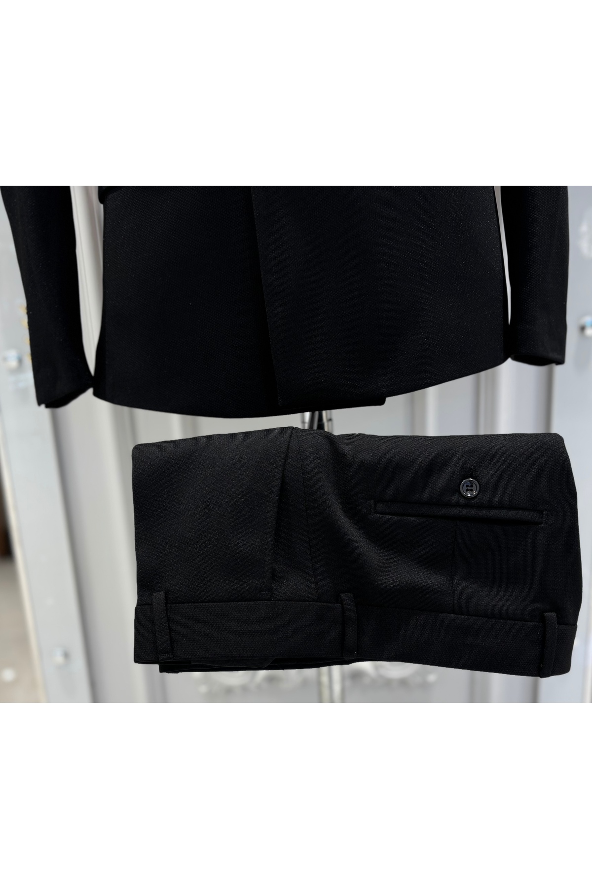 Erkek Kruvaze Slim Fit Takım Elbise — مشکی 293 — تصویر 3 از 3