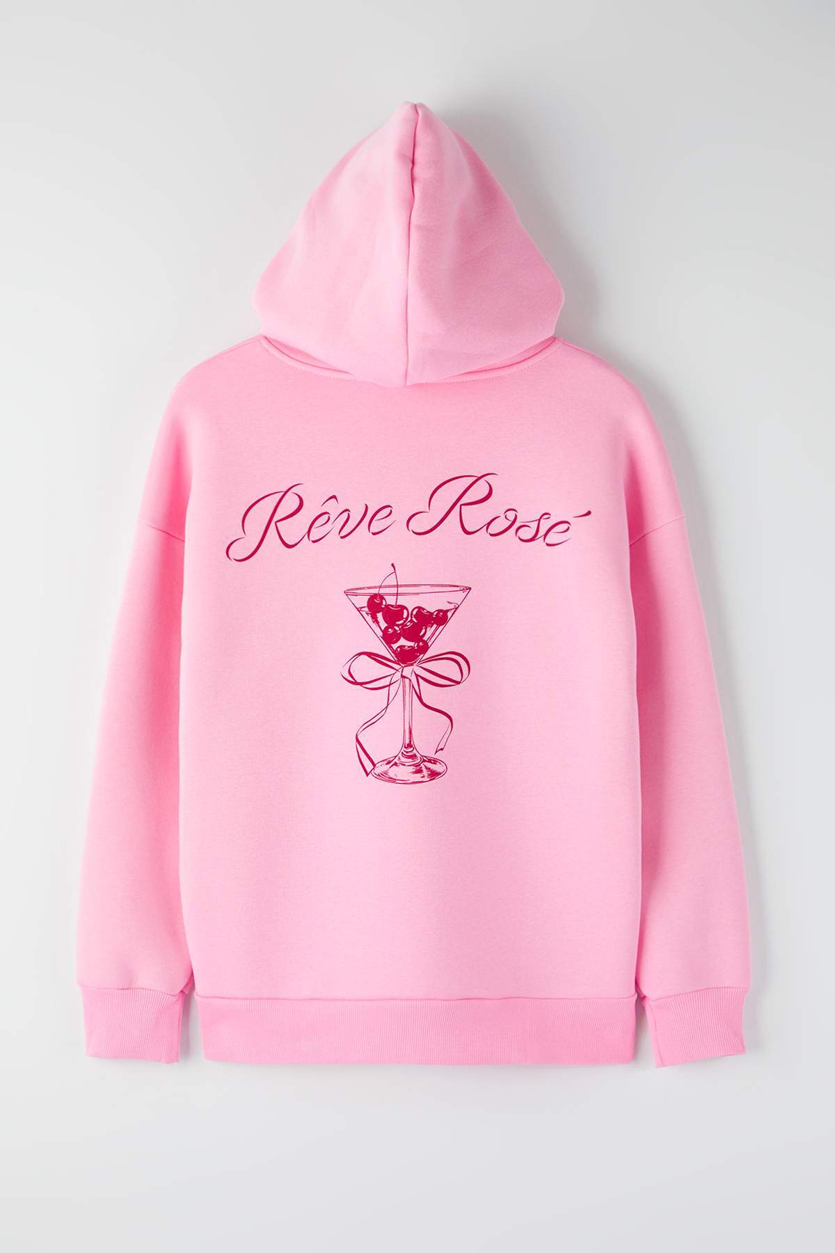 Trendyolmilla  Açık Pembe Sırt ve Ön Baskılı Kapüşonlu Oversize/Geniş Kalıp Örme Sweatshirt TWOAW26SW00042 - Görsel 8