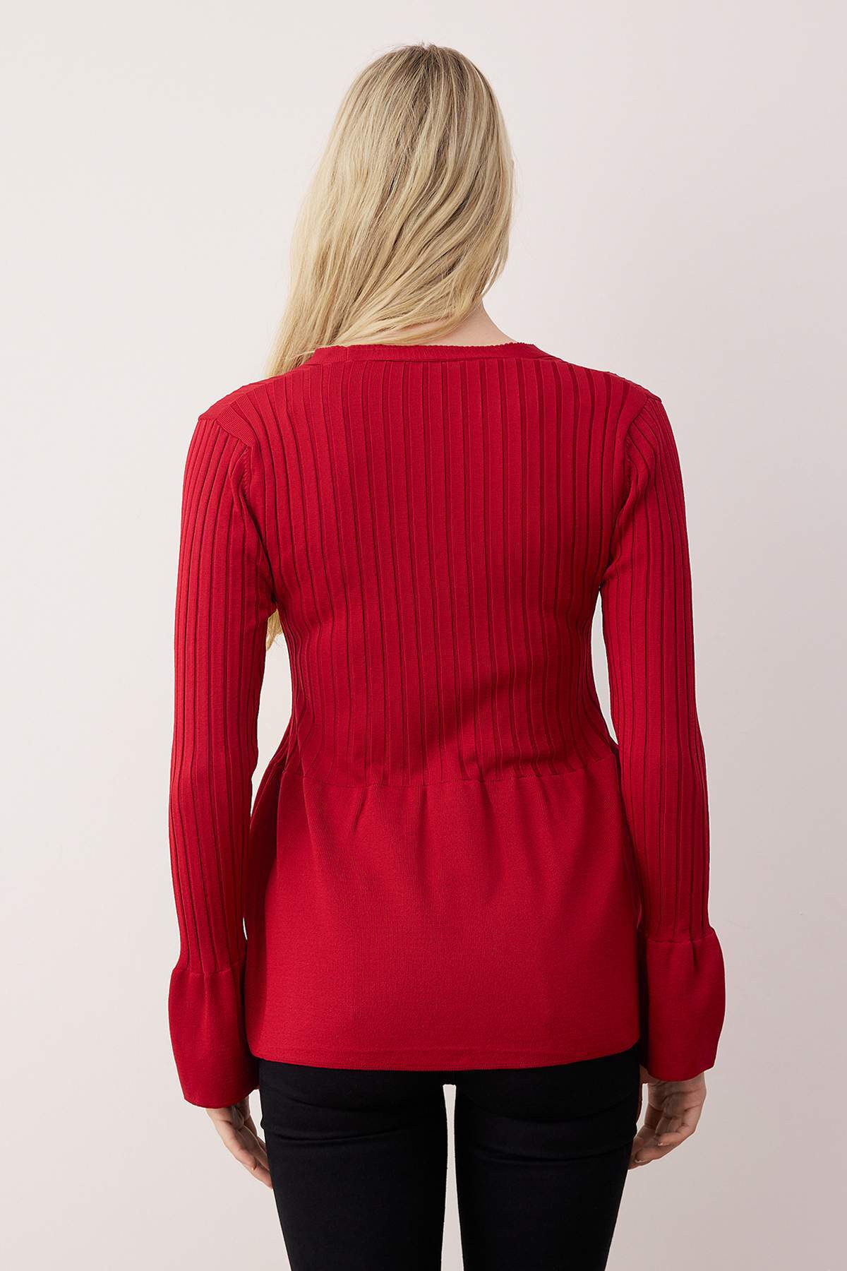 Trendyolmilla  Kırmızı Peplum Detaylı Triko Hırka TWOAW26HI00271 - Görsel 4