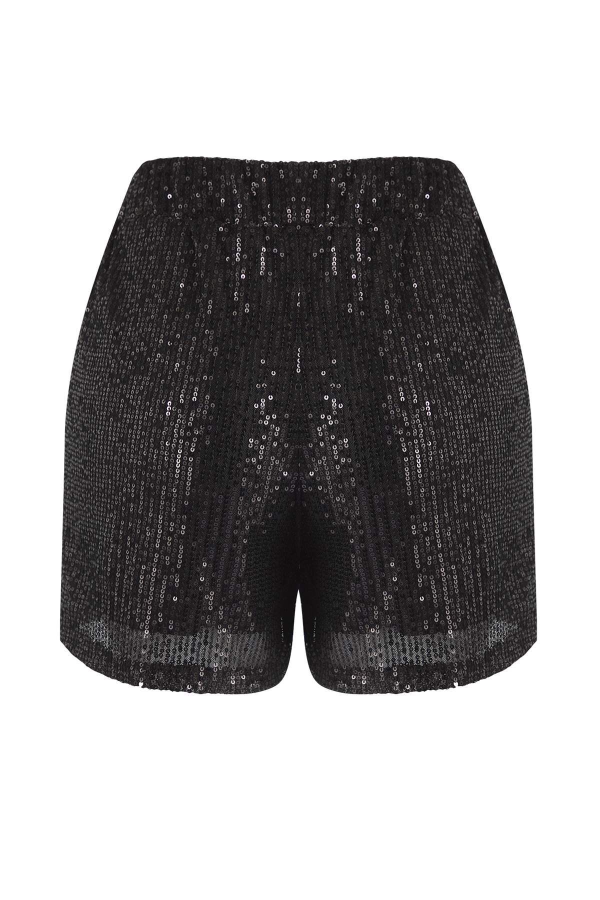 Trendyolmilla  Siyah Dökümlü Beli Lastikli Payet Şort TPRAW26SR00003 - Görsel 7