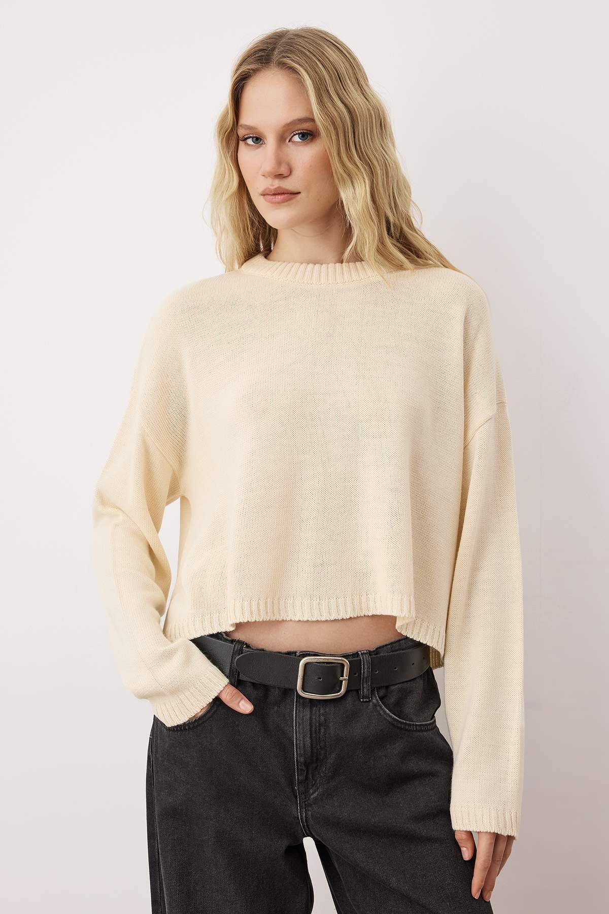 Trendyolmilla  Ekru-Siyah 2'li Basic Paketli Triko Kazak TWOAW26KZ00256 - Görsel 2