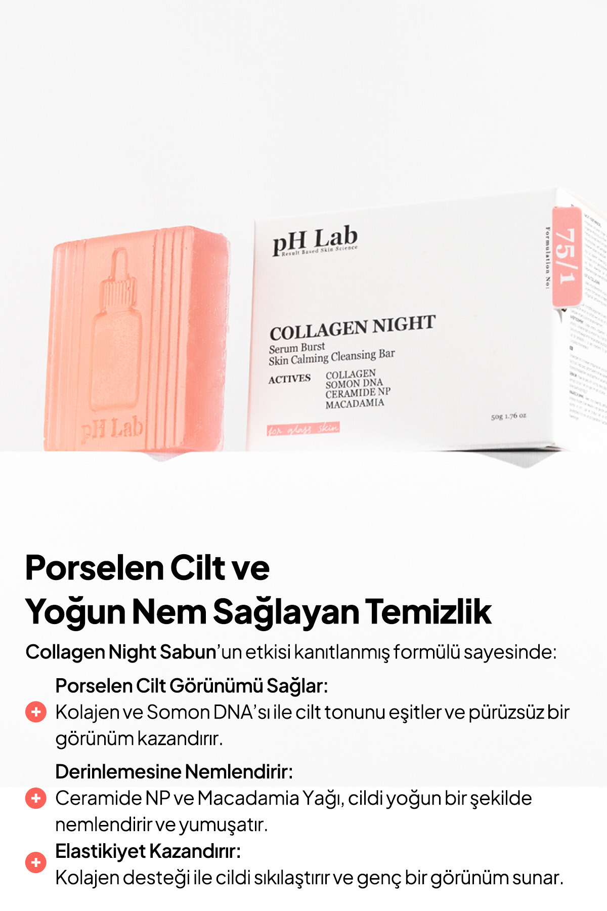 Phlab Collagen Night Kolajen ve Somon DNA'lı Gece Yüz Bakım Barı, Kolajen Sabunu, Porselen Cam Cilt — PCNKS01 — تصویر 6 از 7