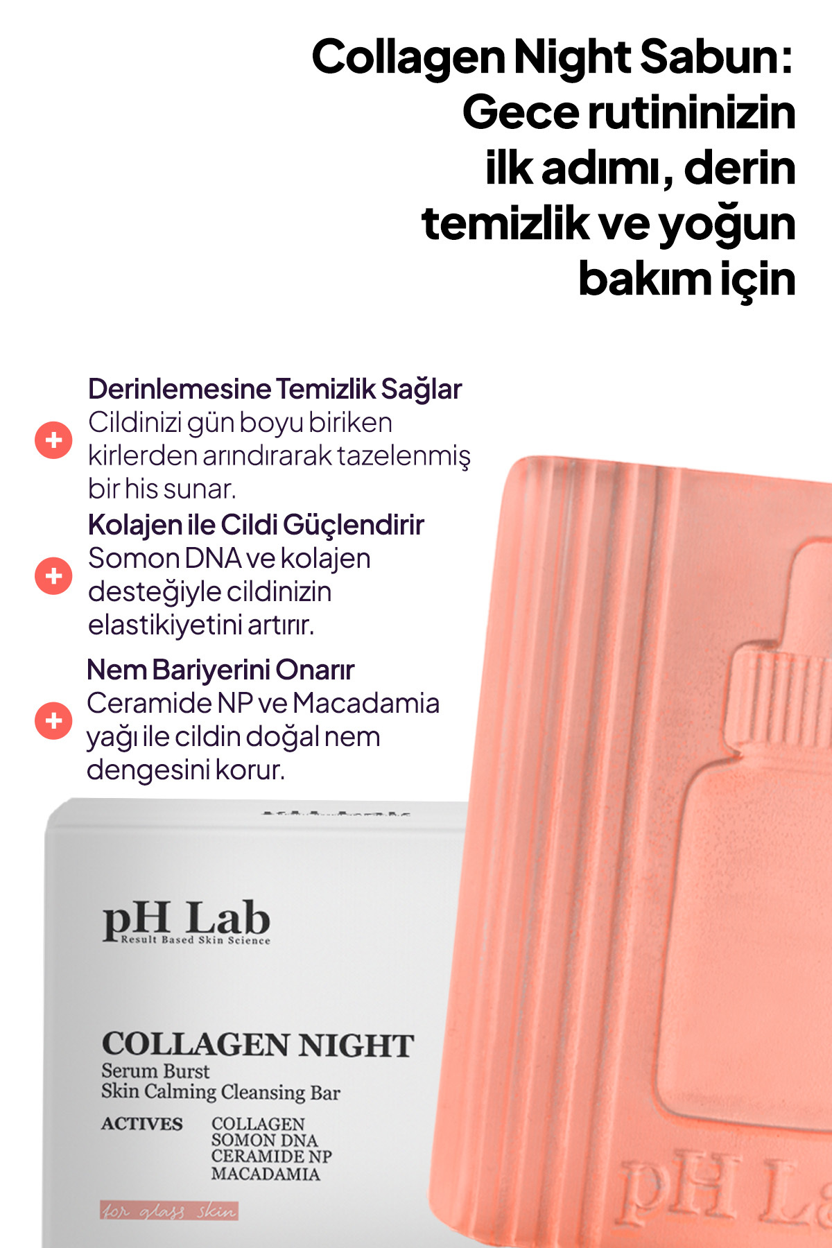 Phlab Collagen Night Kolajen ve Somon DNA'lı Gece Yüz Bakım Barı, Kolajen Sabunu, Porselen Cam Cilt — PCNKS01 — تصویر 3 از 7