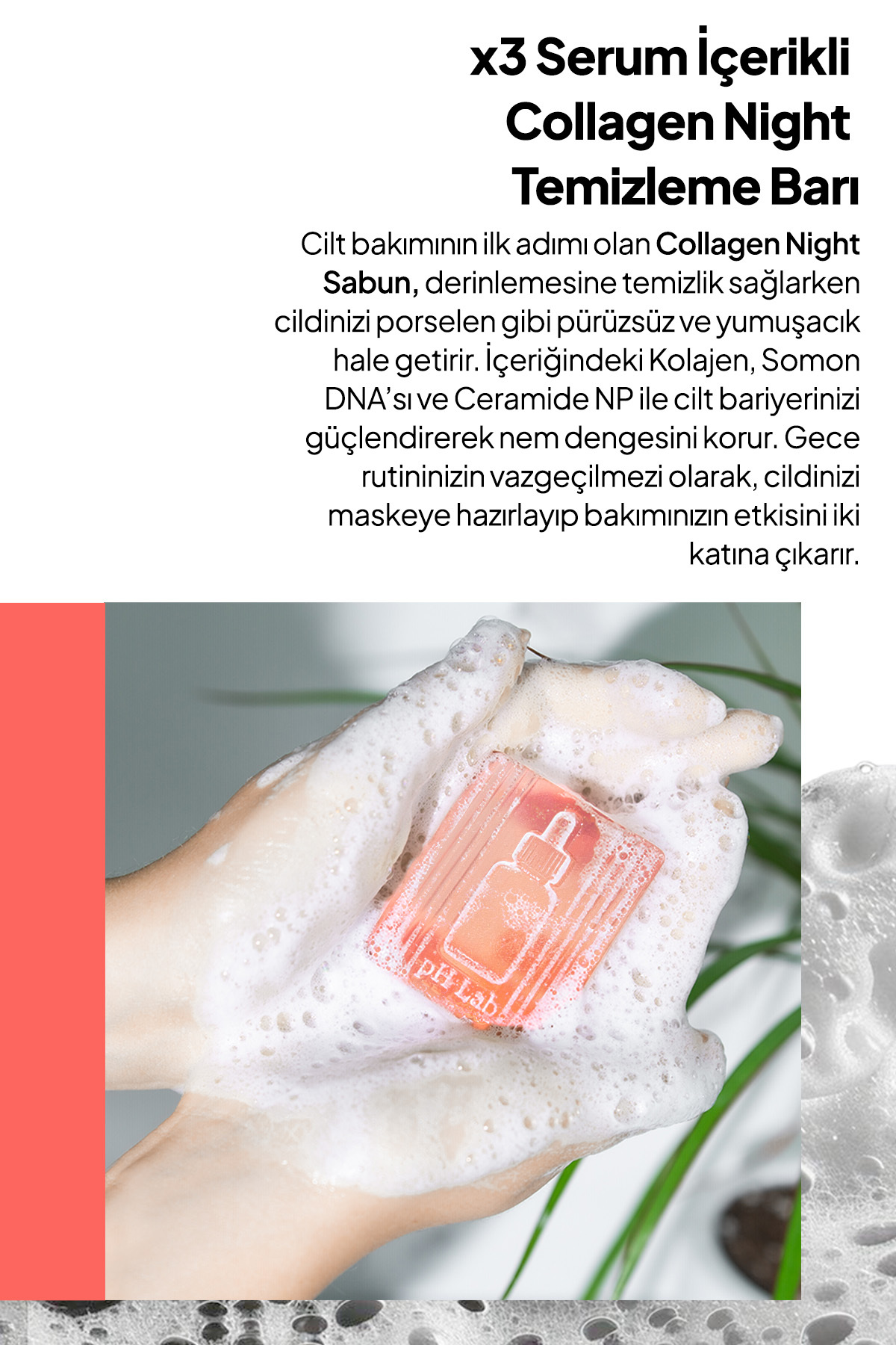 Phlab Collagen Night Kolajen ve Somon DNA'lı Gece Yüz Bakım Barı, Kolajen Sabunu, Porselen Cam Cilt — PCNKS01 — تصویر 7 از 7