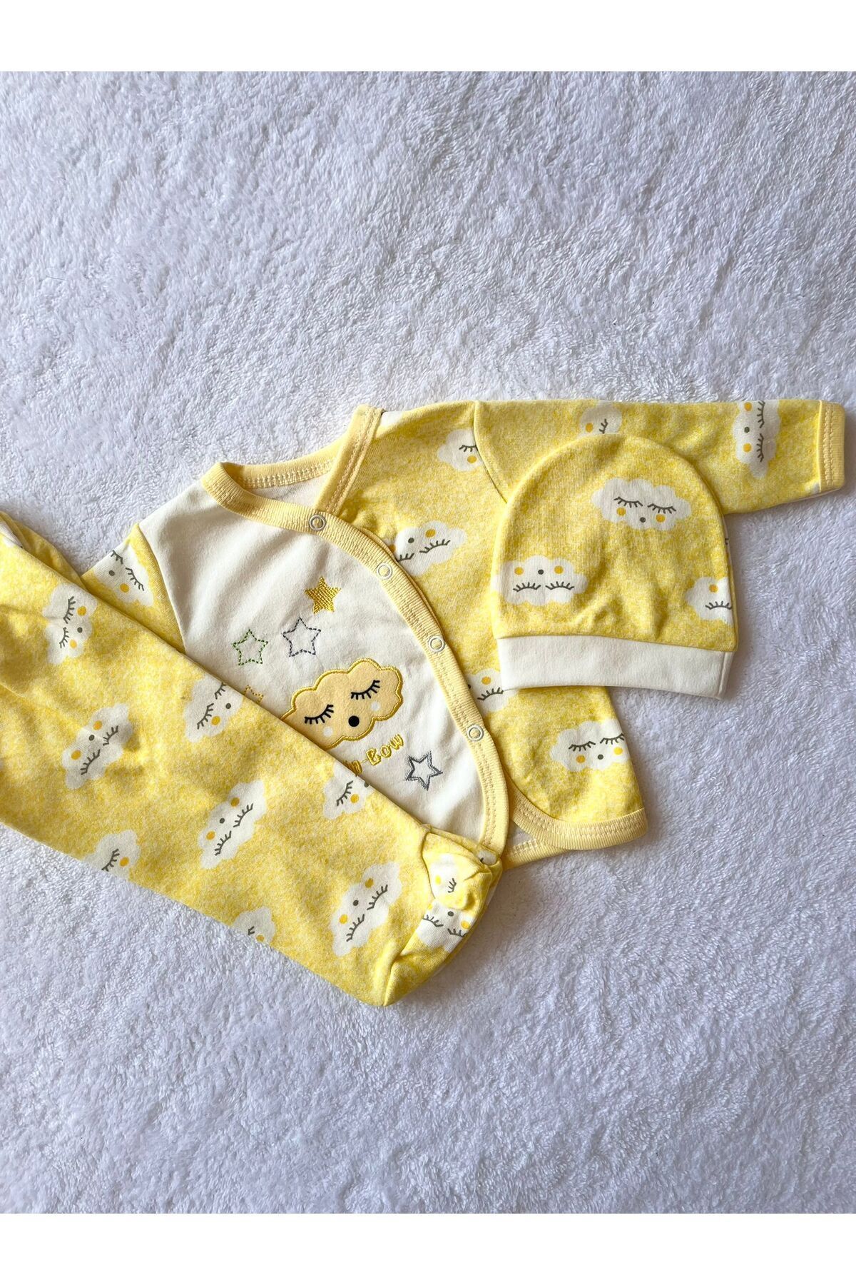 MBK GARDEN Şapkalı 3'lü Bebek Takımı 0-3 Ay,Yenidoğan fotoğrafı 5 (önizleme)