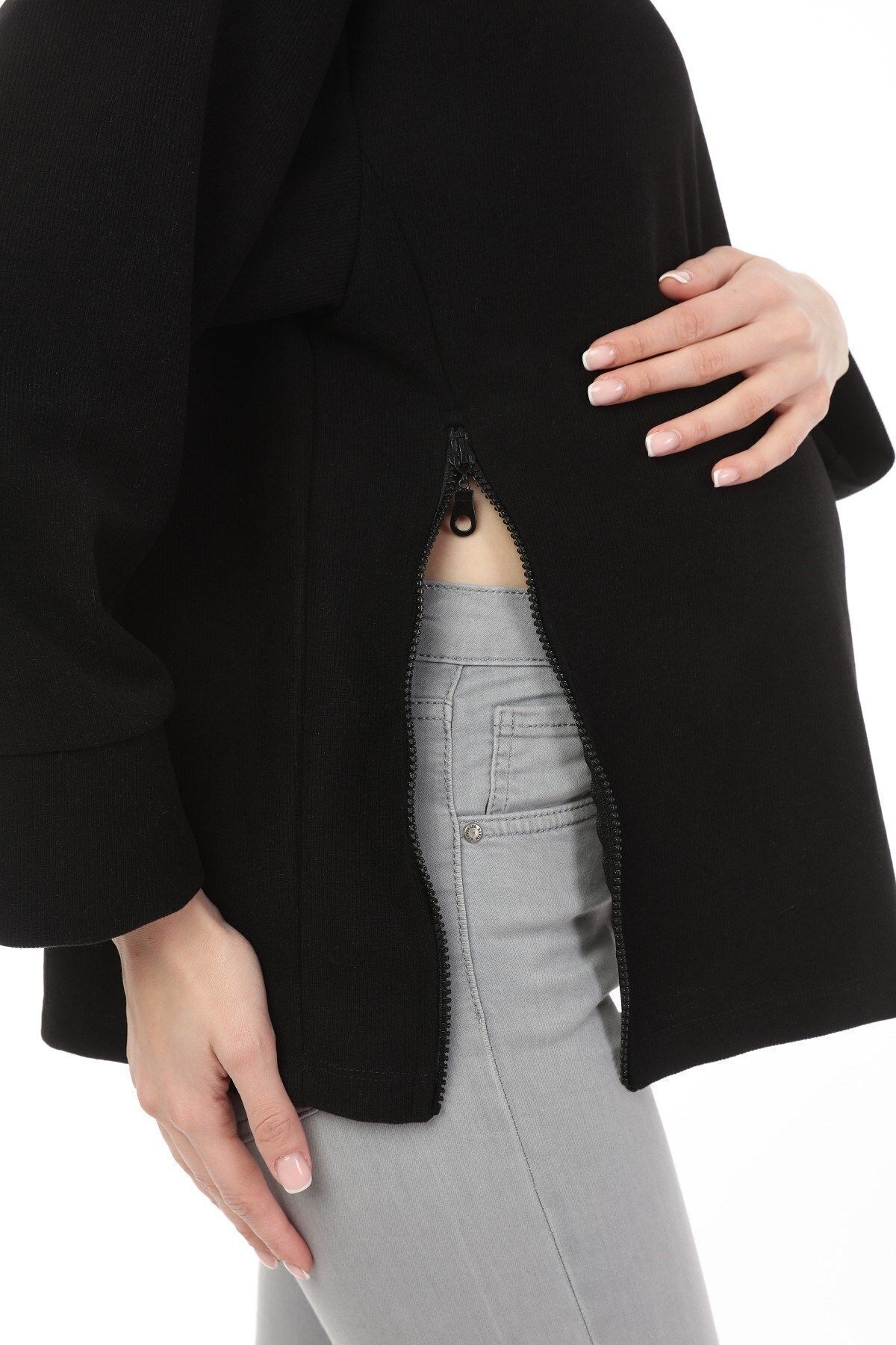 Luvmabelly Myra4280 Fermuarlı Hamile Sweatshirt -siyah görsel 5