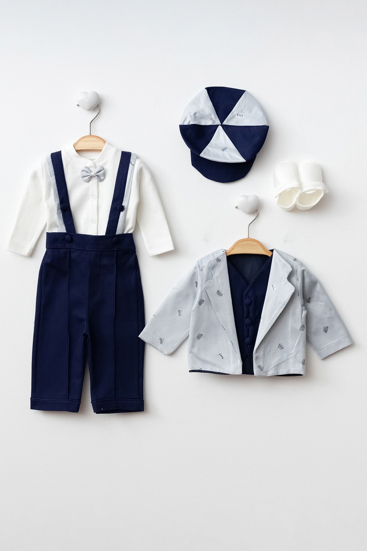 Petite Ponpon Baby Erkek Bebek Yenidoğan Mevlüt Takımı Bebek Ceketli Takım Elbise Lacivert fotoğrafı 2 (önizleme)