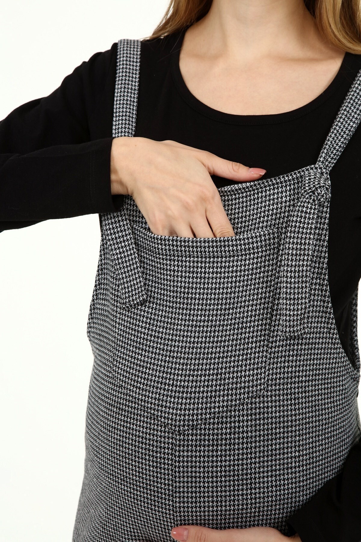 Luvmabelly MYRA6150 Kışlık Uzun Kazayağı Desen Hamile Salopet -Gri fotoğrafı 4 (önizleme)