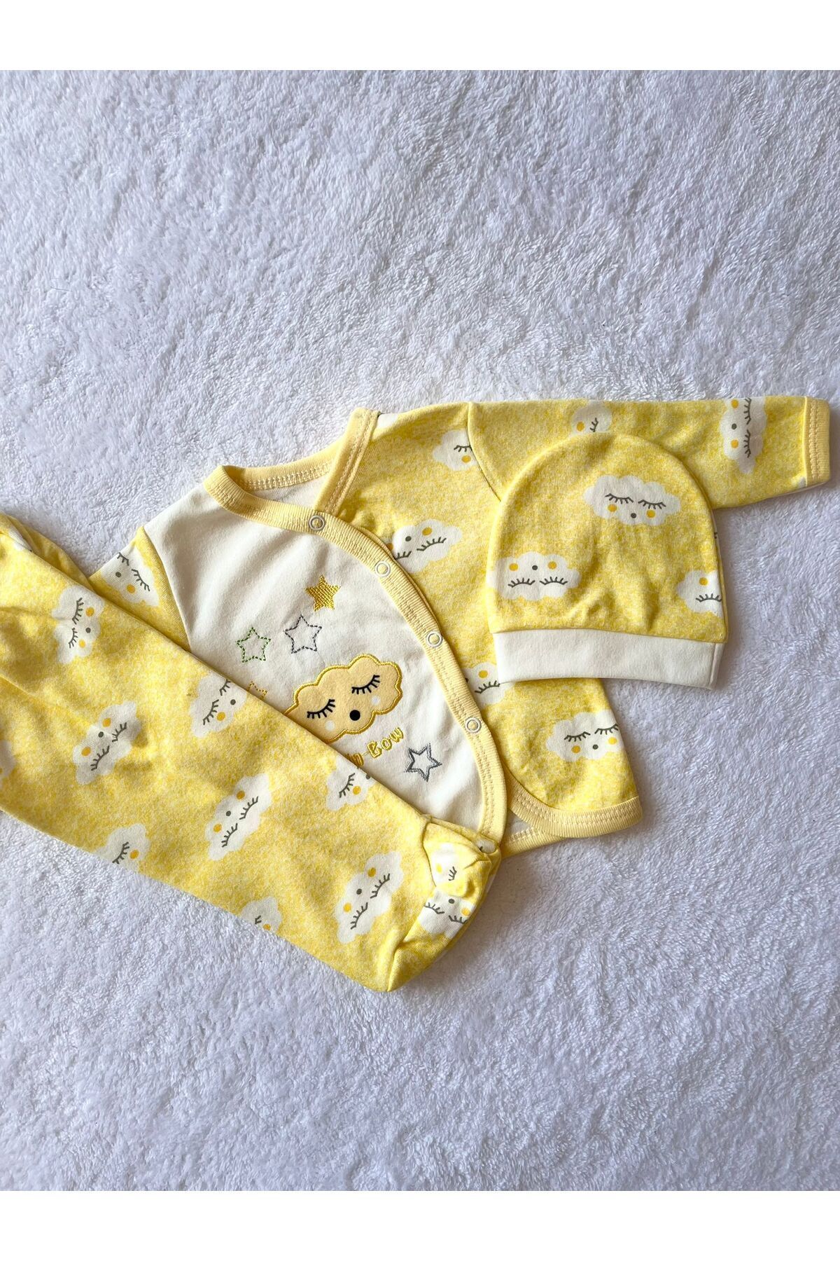 MBK GARDEN Şapkalı 3'lü Bebek Takımı 0-3 Ay,Yenidoğan fotoğrafı 6 (önizleme)