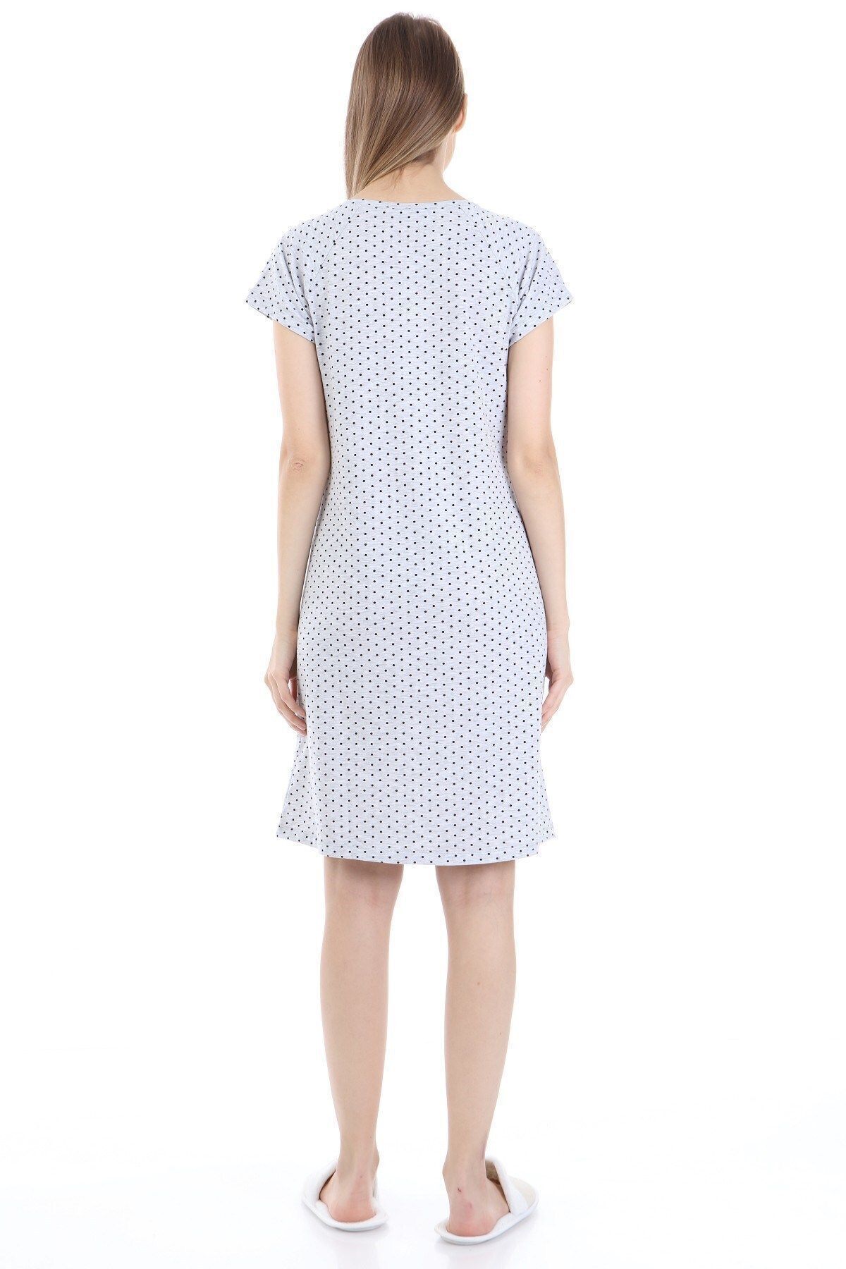 Luvmabelly Myra9582 Yandan Çıt Çıtlı Hamile Geceliği - Siyah Puantiyeli - Gri fotoğrafı 4 (önizleme)