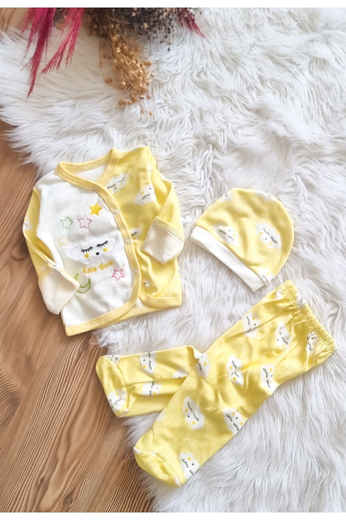 MBK GARDEN Şapkalı 3'lü Bebek Takımı 0-3 Ay,Yenidoğan fotoğrafı 2 (önizleme)