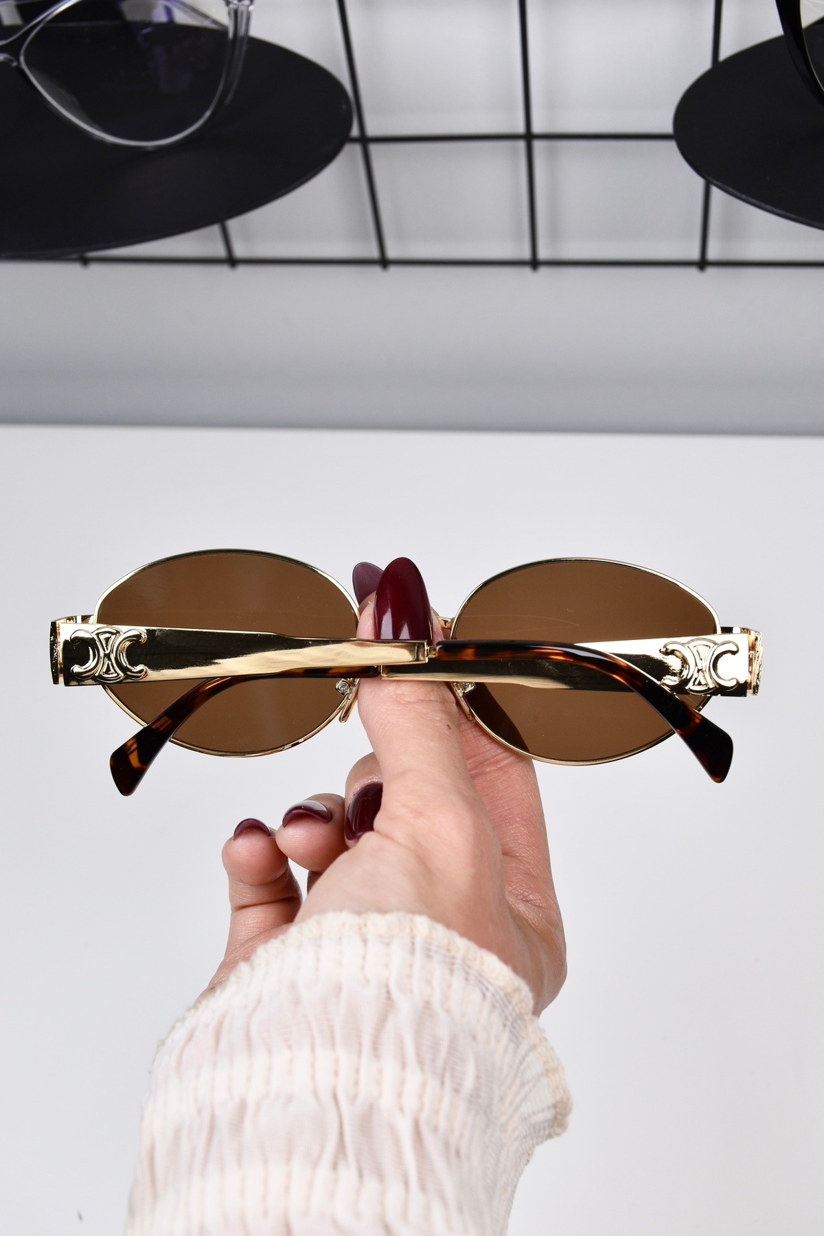 LOOKUP NEW Alev Unisex Kadın Erkek Uv400 Korumalı Oval Kahverengi Gold Leopar NyIon Cam Metal Güneş Gözlüğü görsel 3