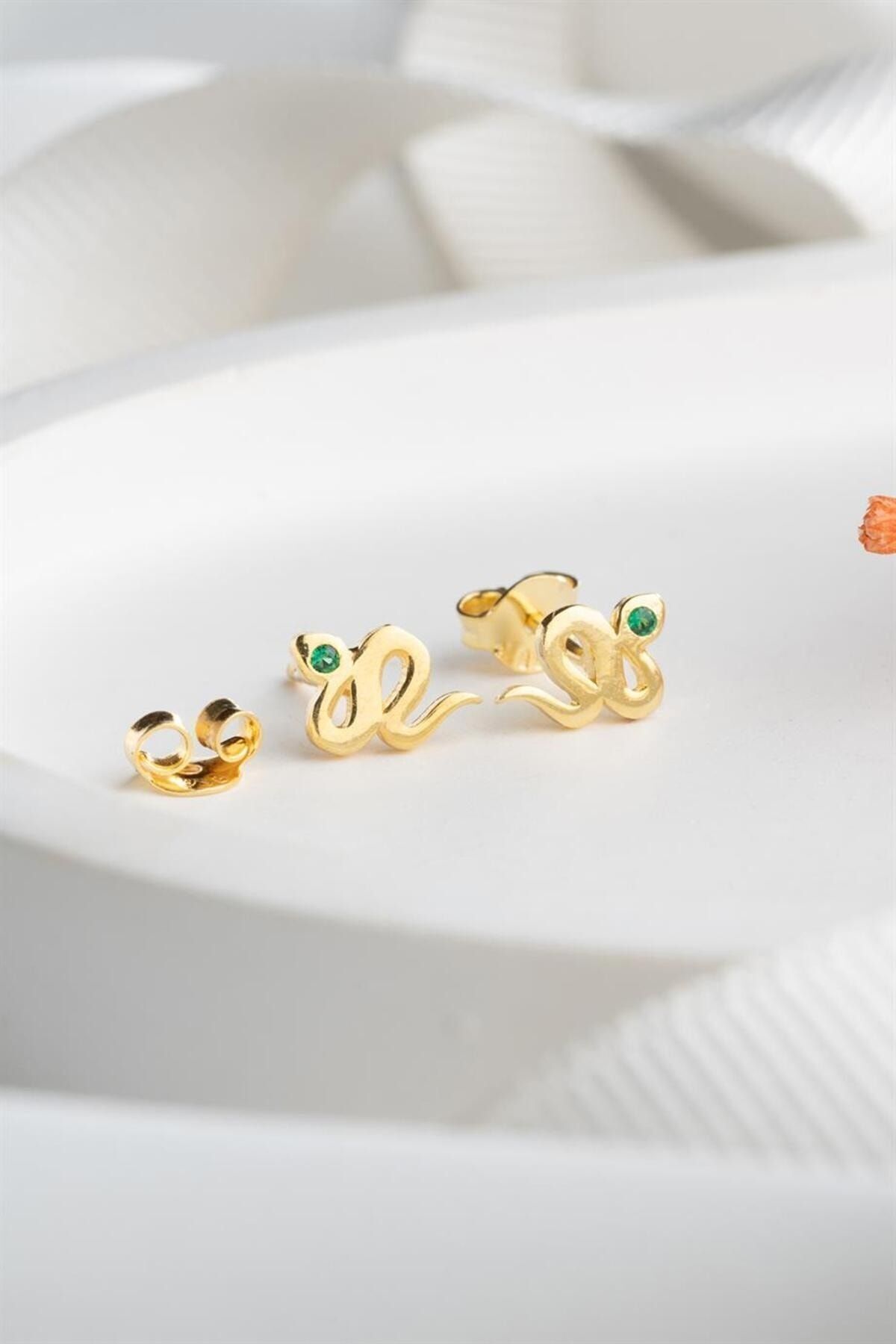 Silvano Jewelry 925 Ayar Gold Yılan Gümüş Küpe