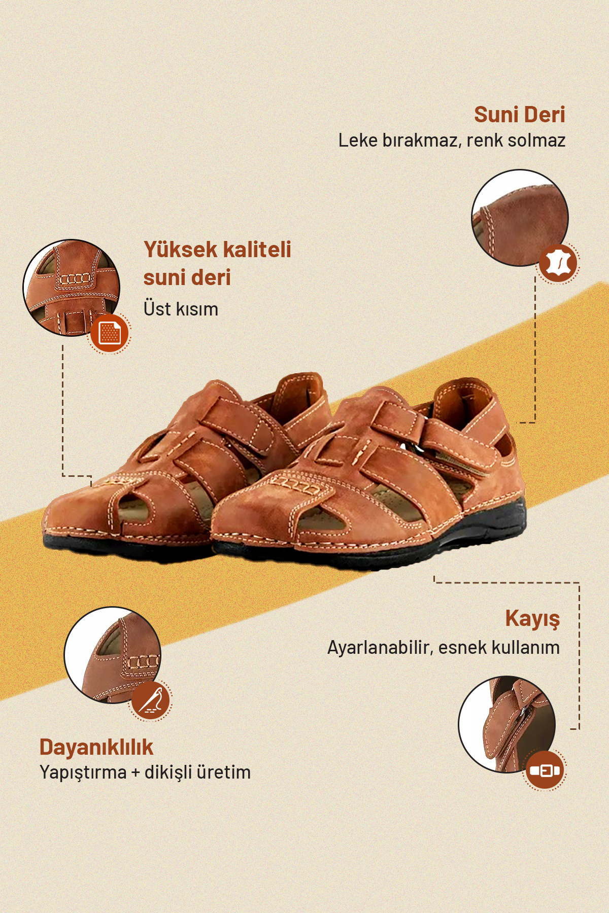 Tigerline Erkek Sandalet - Tobacco Nubuk - Konfor Destekli Yapı Şık Tasarım Yumuşak Taban