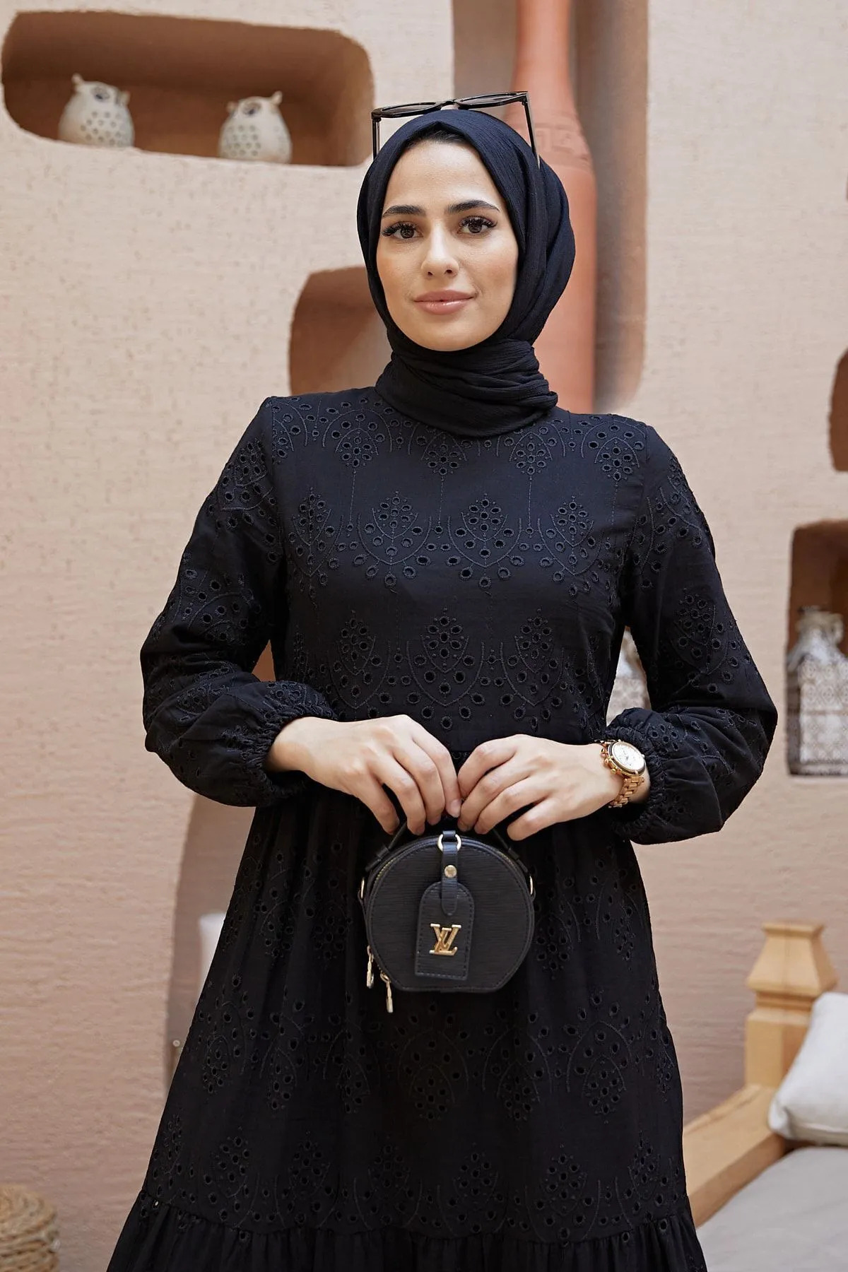 PİNK FLY  Brode Dantel Fisto Uzun Kadın Elbise Siyah - Görsel 6