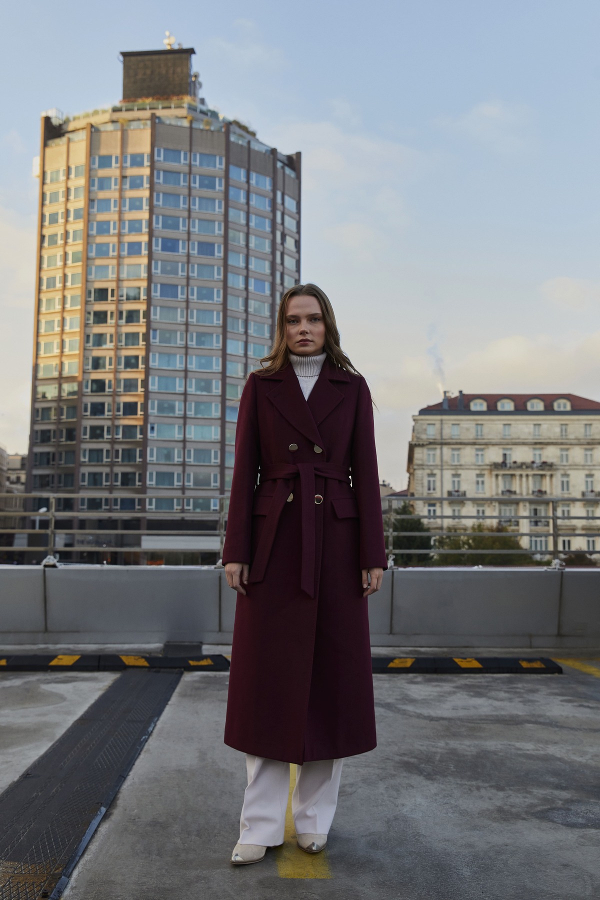 IDA Collection Gold Detaylı Kruvaze Kaban Bordo görsel 2