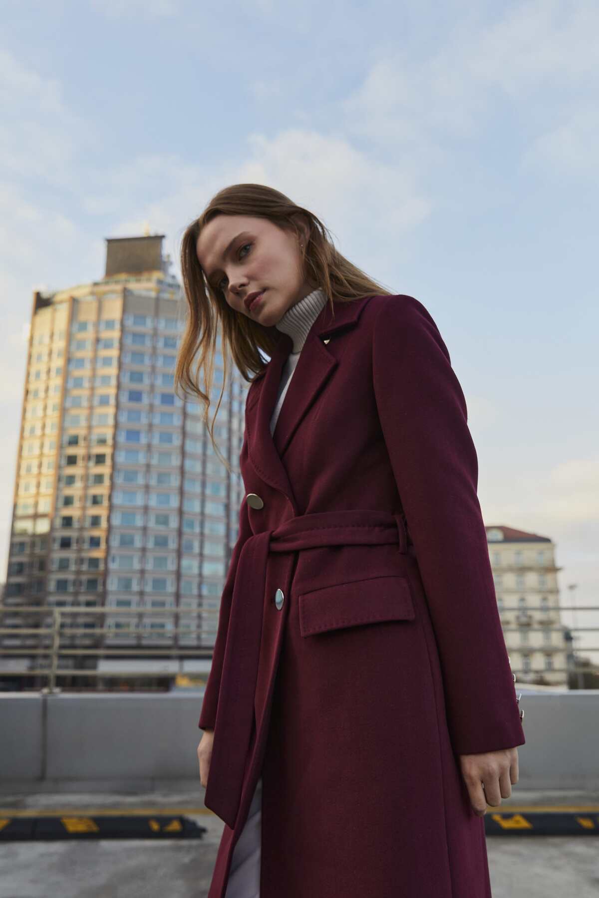 IDA Collection Gold Detaylı Kruvaze Kaban Bordo görsel 3